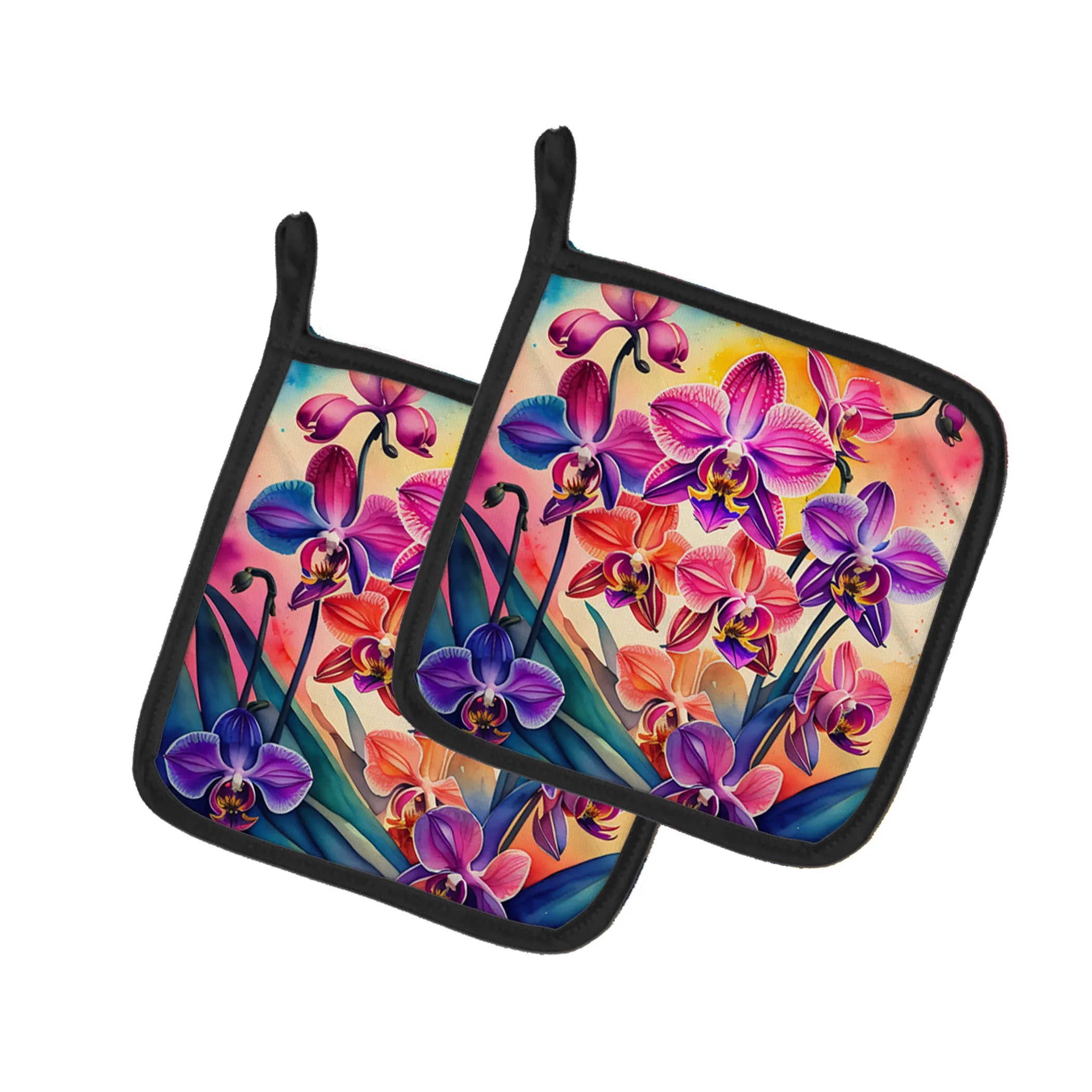 Colorful Flowers Pair of Pot Holders - Size: 7.5HX7.5W | Pack Of: 1 | Collection name: Colorful flowers