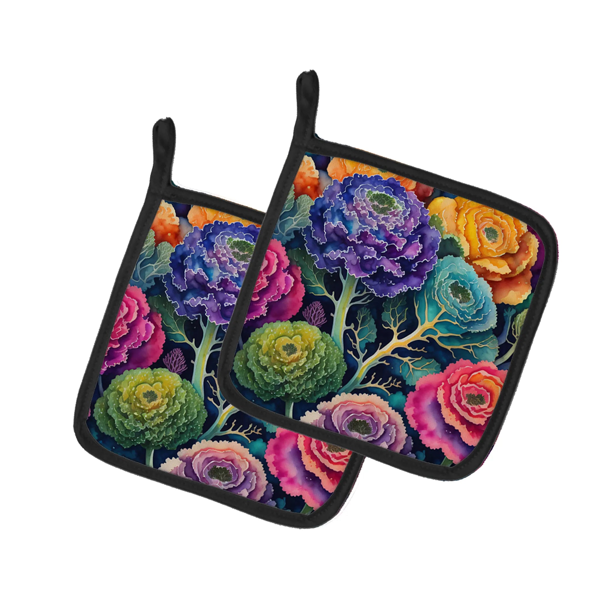 Colorful Flowers Pair of Pot Holders - Size: 7.5HX7.5W | Pack Of: 1 | Collection name: Colorful flowers