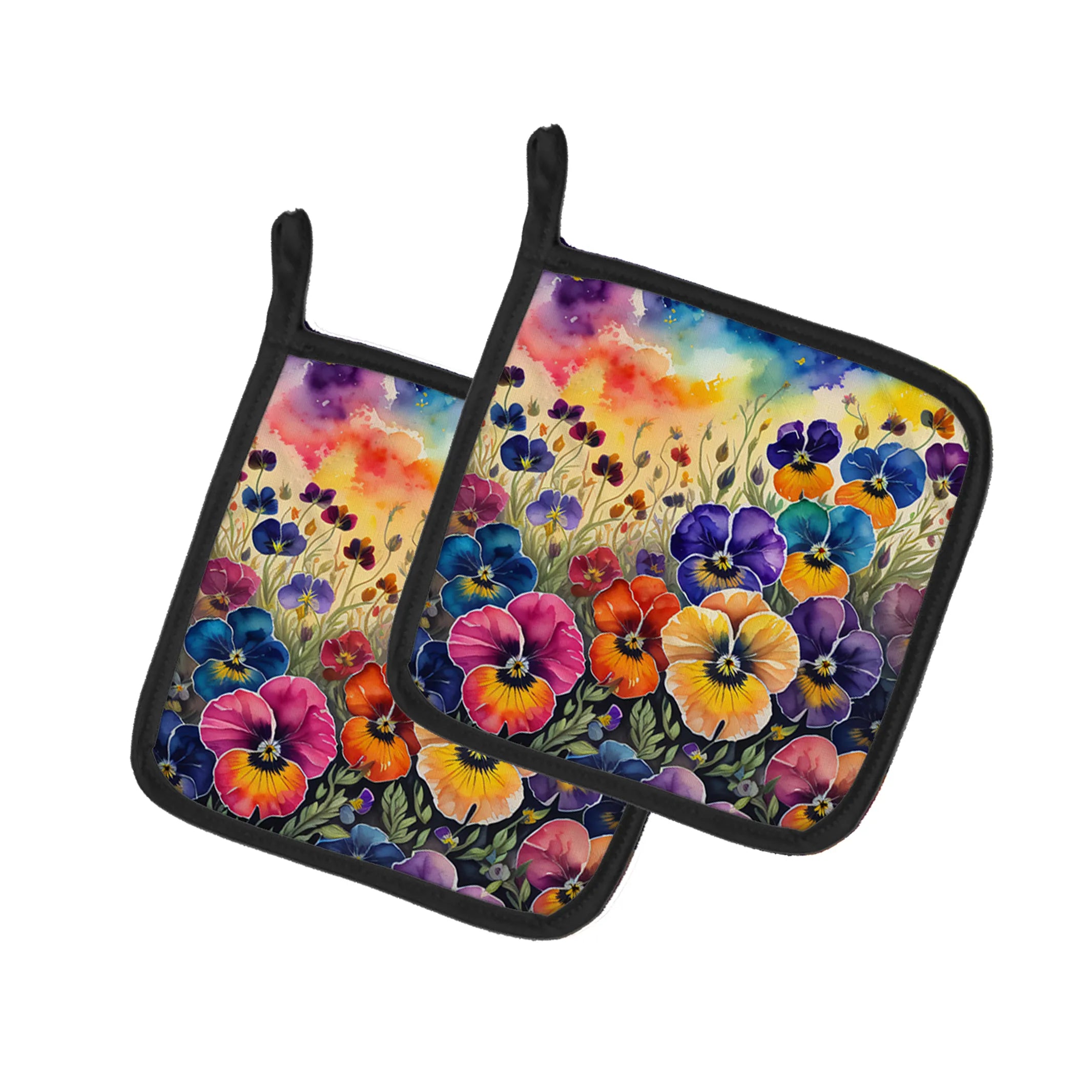 Colorful Flowers Pair of Pot Holders - Size: 7.5HX7.5W | Pack Of: 1 | Collection name: Colorful flowers