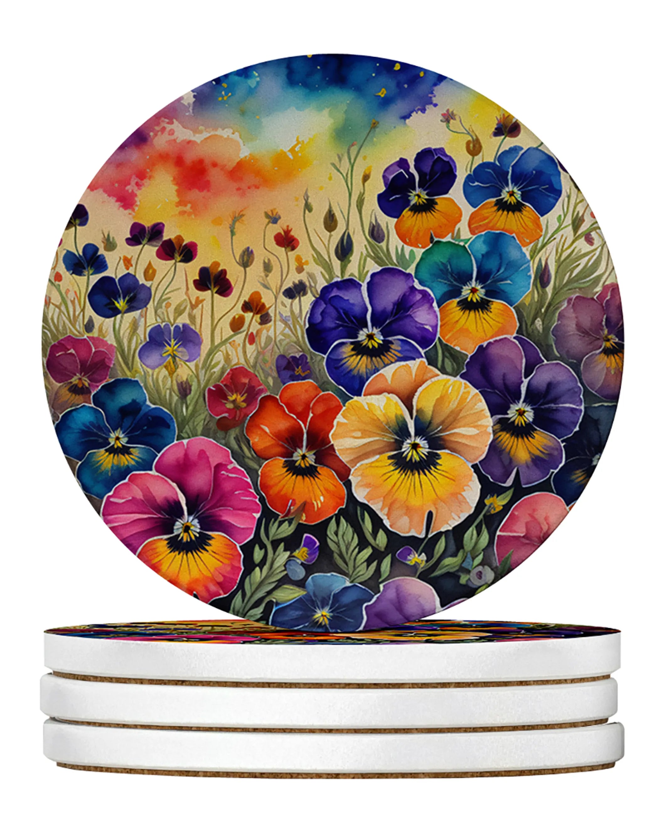 Colorful Flowers Large Sandstone Coasters Pack of 4