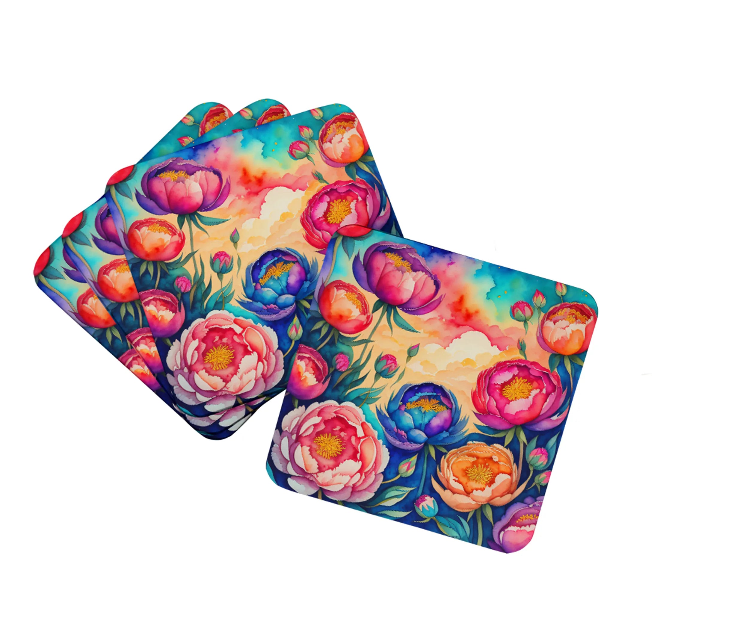 Colorful Flowers Foam Coasters - Size: 3.5 | Pack Of: 1 | Collection name: Colorful flowers