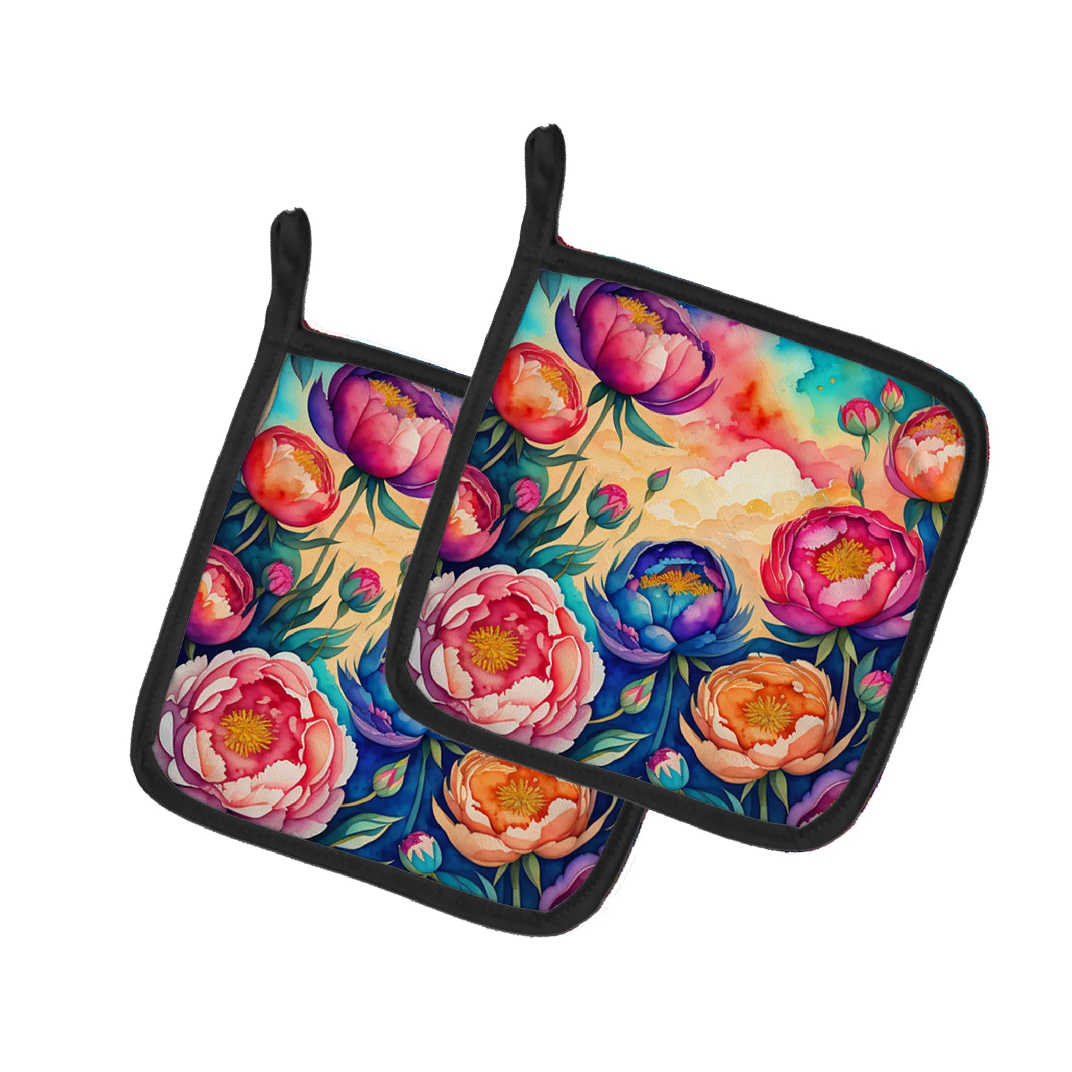 Colorful Flowers Pair of Pot Holders - Size: 7.5HX7.5W | Pack Of: 1 | Collection name: Colorful flowers