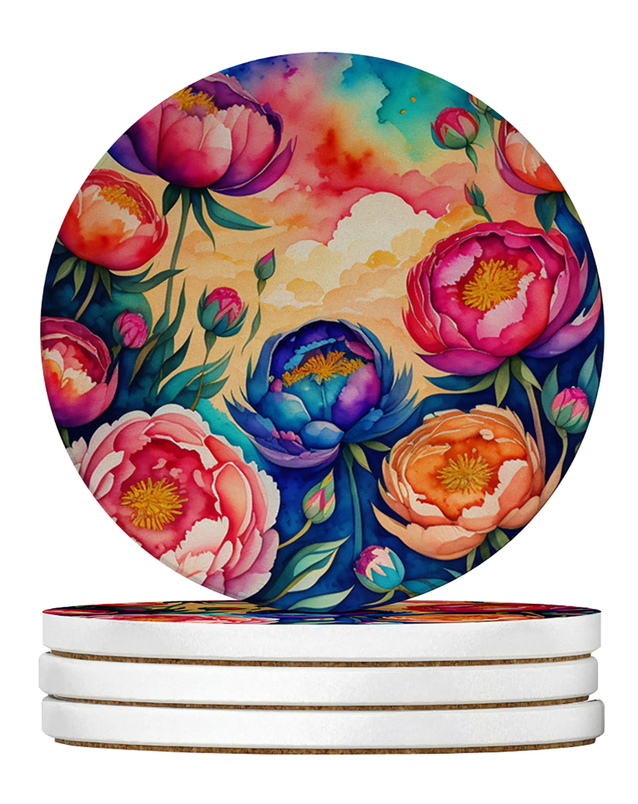 Colorful Flowers Large Sandstone Coasters Pack of 4