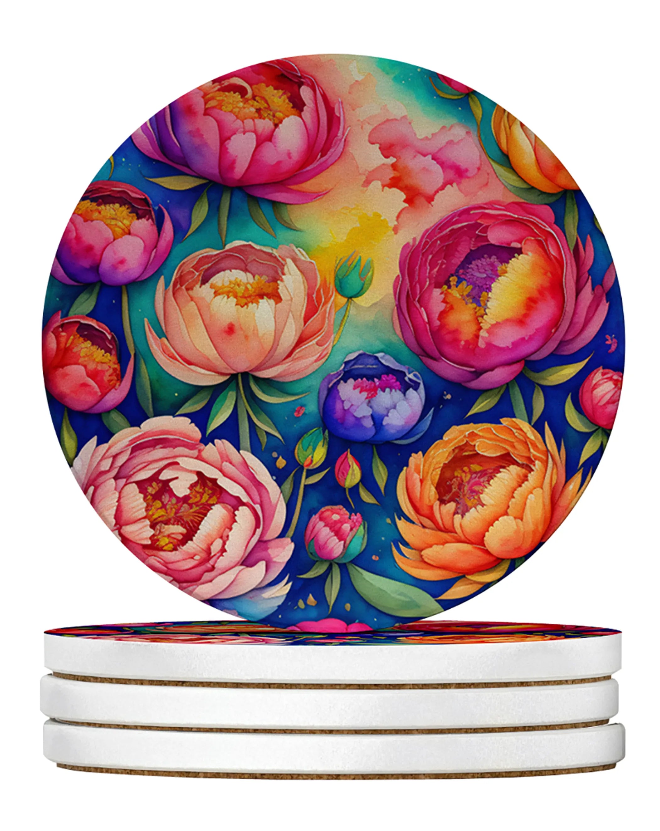 Colorful Flowers Large Sandstone Coasters Pack of 4