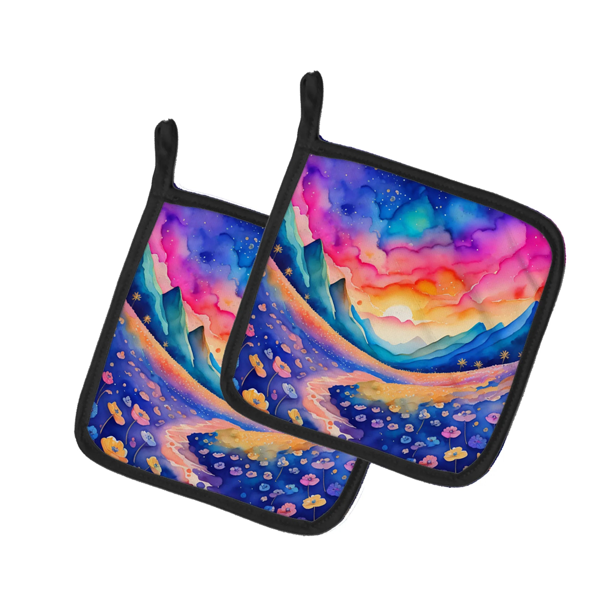Colorful Flowers Pair of Pot Holders - Size: 7.5HX7.5W | Pack Of: 1 | Collection name: Colorful flowers