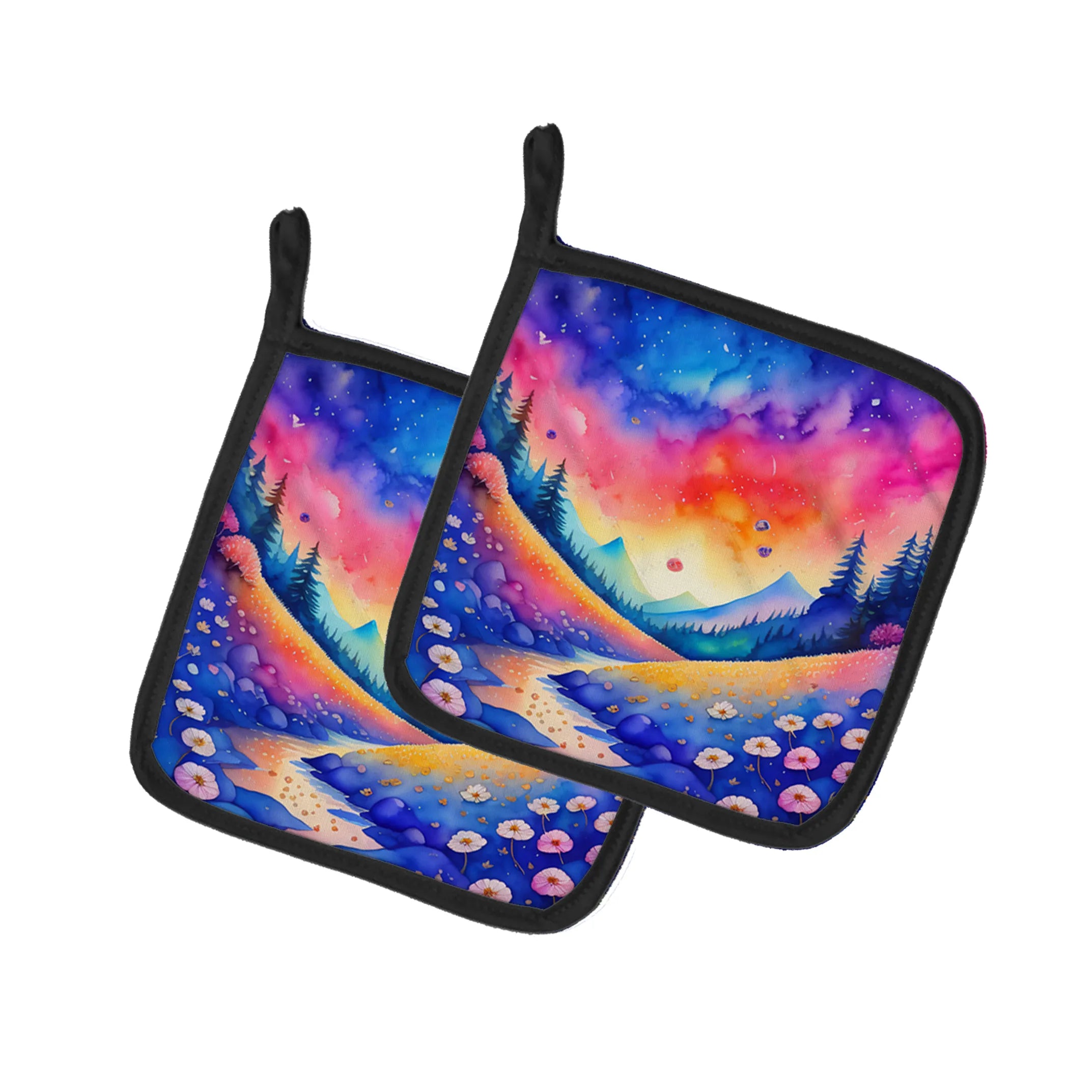 Colorful Flowers Pair of Pot Holders - Size: 7.5HX7.5W | Pack Of: 1 | Collection name: Colorful flowers