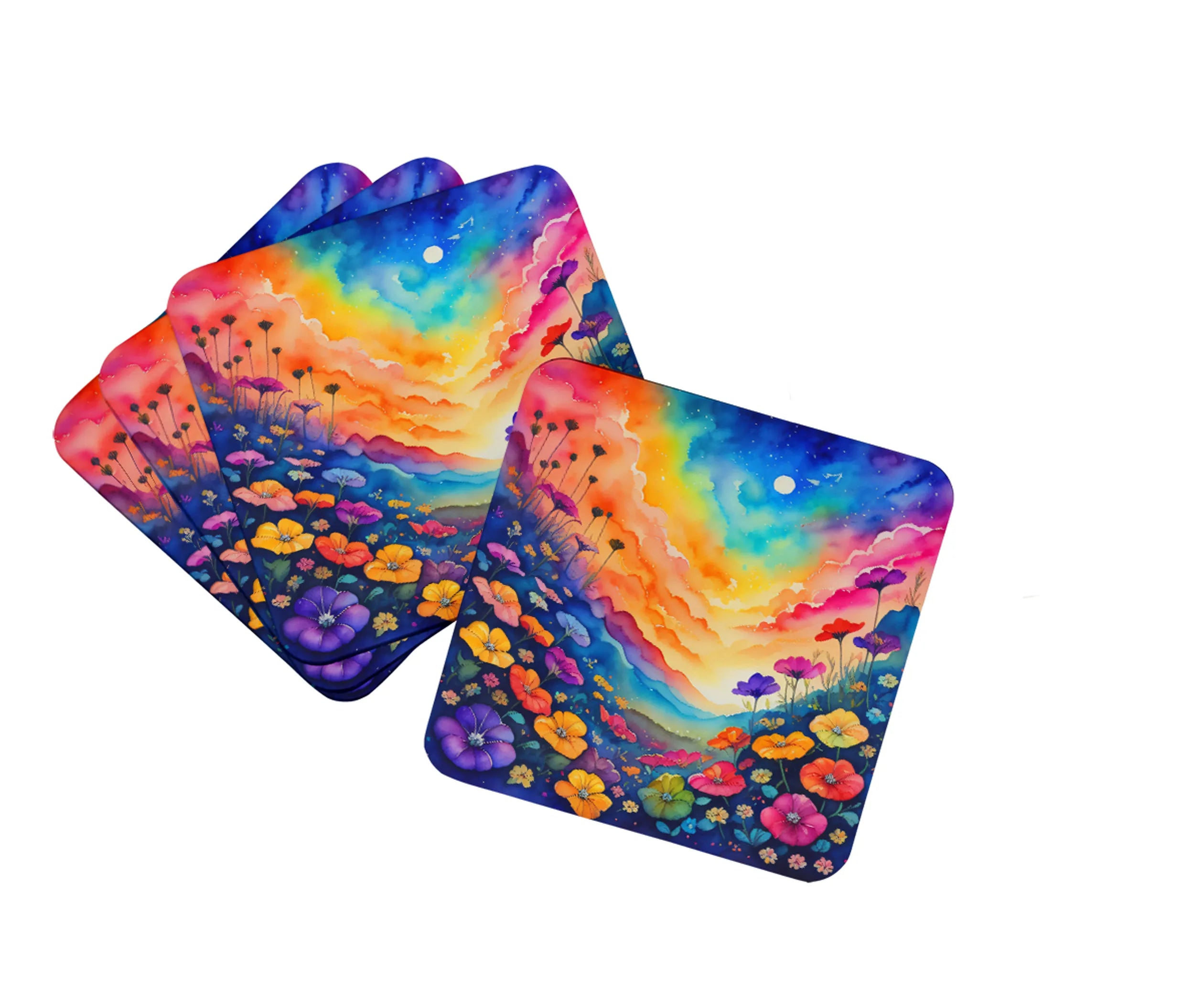 Colorful Flowers Foam Coasters - Size: 3.5 | Pack Of: 1 | Collection name: Colorful flowers