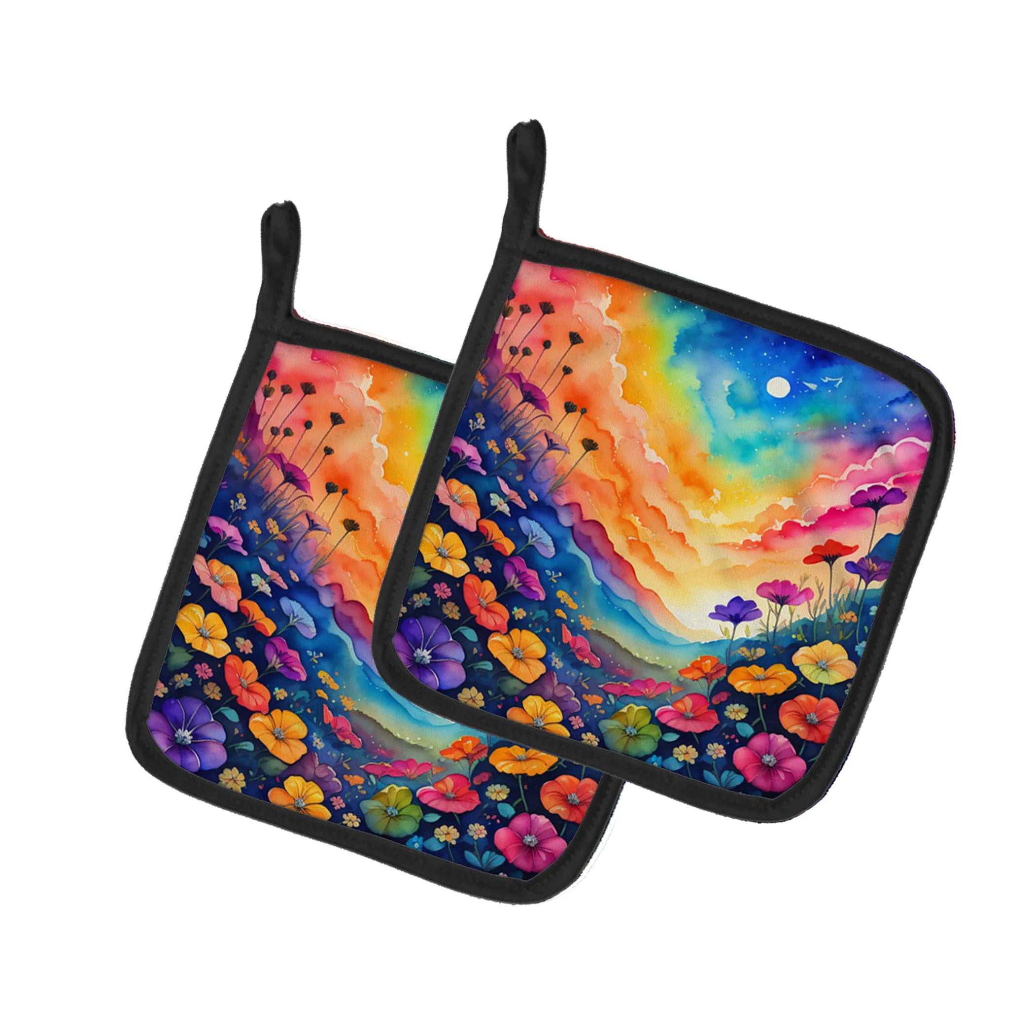 Colorful Flowers Pair of Pot Holders - Size: 7.5HX7.5W | Pack Of: 1 | Collection name: Colorful flowers
