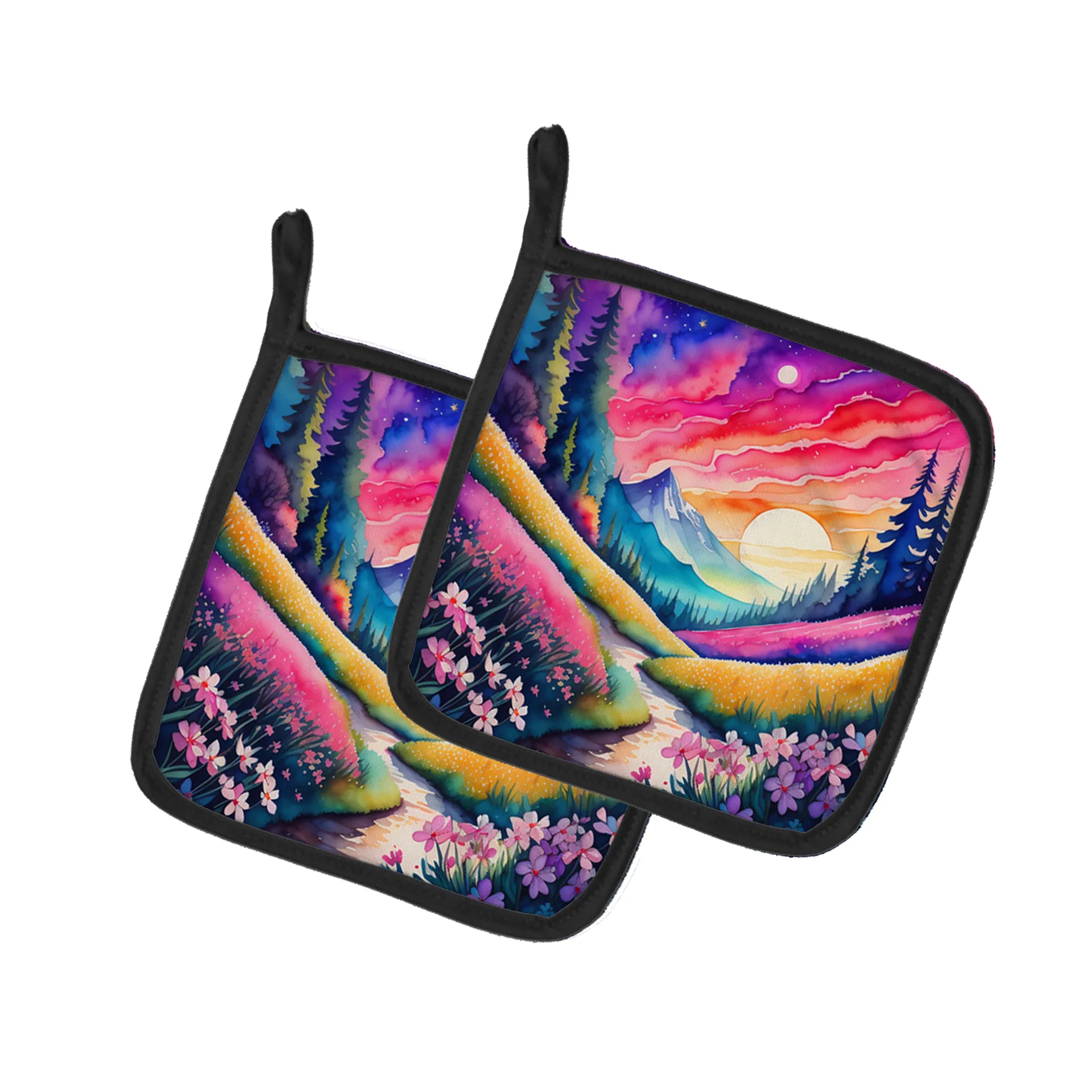 Colorful Flowers Pair of Pot Holders - Size: 7.5HX7.5W | Pack Of: 1 | Collection name: Colorful flowers