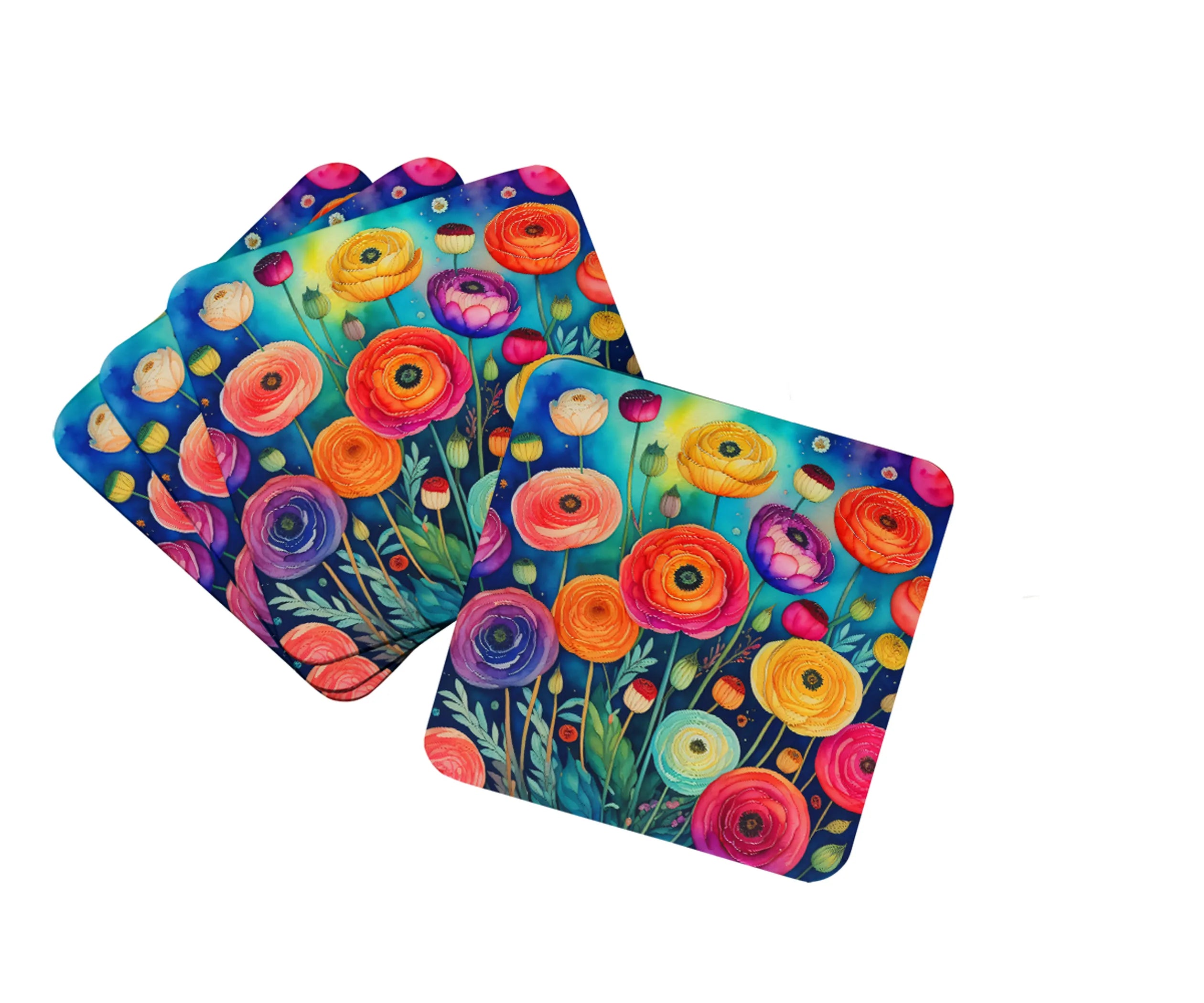 Colorful Flowers Foam Coasters - Size: 3.5 | Pack Of: 1 | Collection name: Colorful flowers