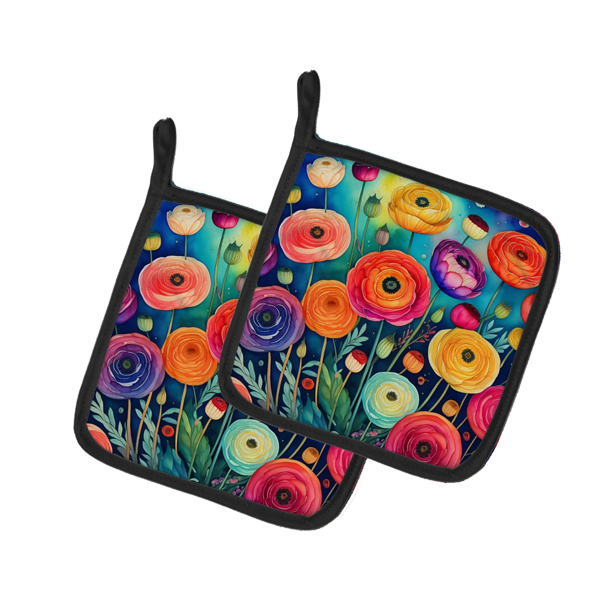Colorful Flowers Pair of Pot Holders - Size: 7.5HX7.5W | Pack Of: 1 | Collection name: Colorful flowers