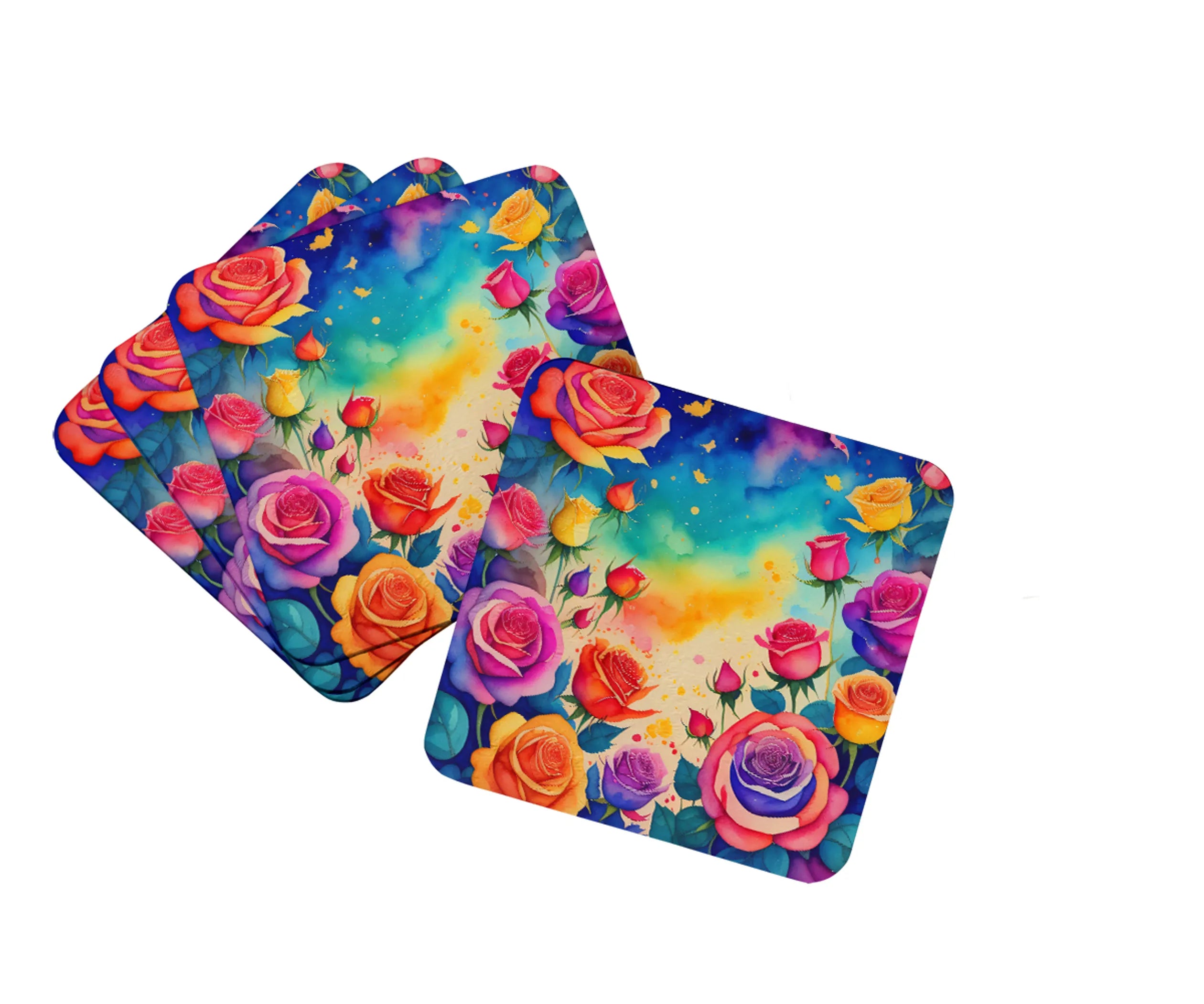 Colorful Flowers Foam Coasters - Size: 3.5 | Pack Of: 1 | Collection name: Colorful flowers