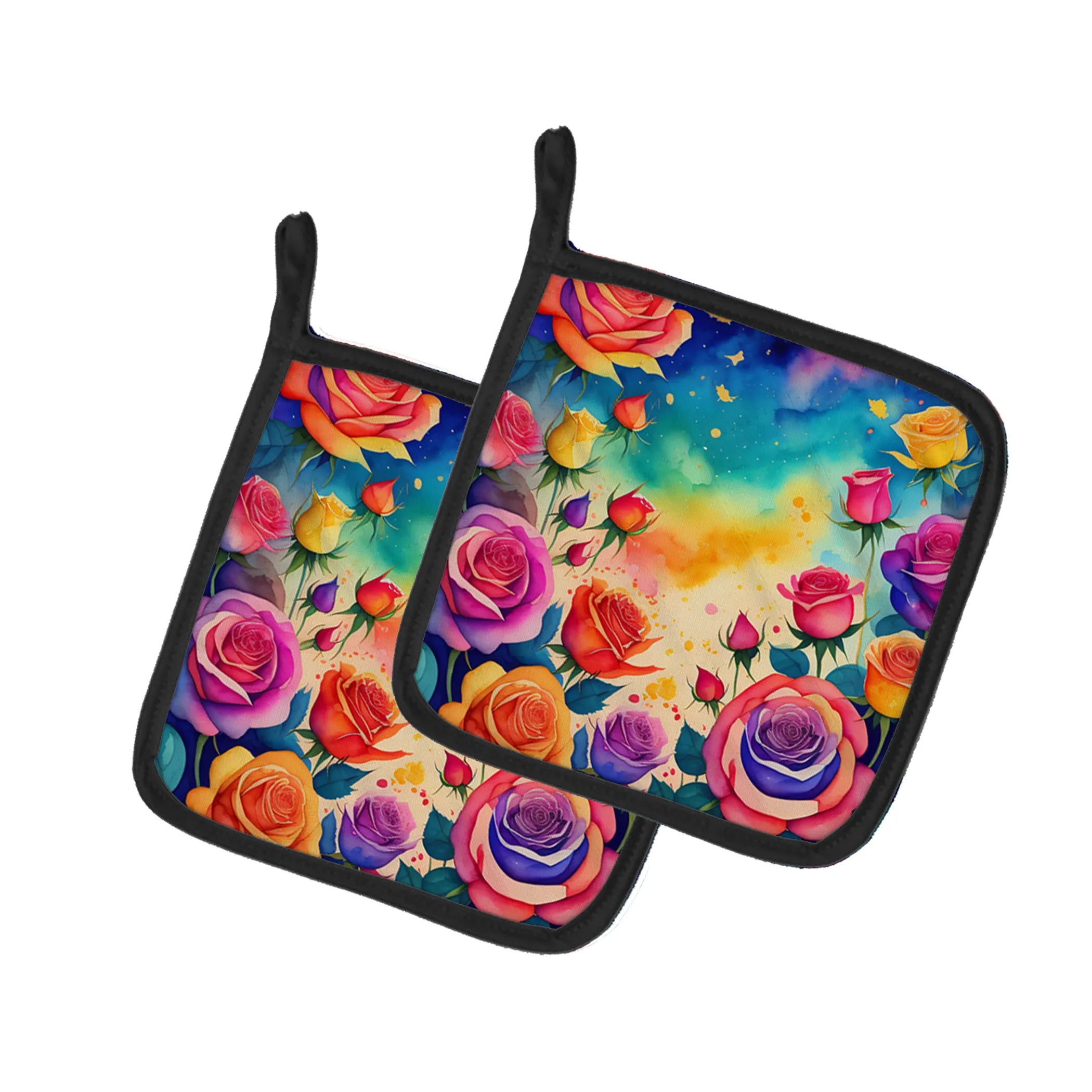 Colorful Flowers Pair of Pot Holders - Size: 7.5HX7.5W | Pack Of: 1 | Collection name: Colorful flowers