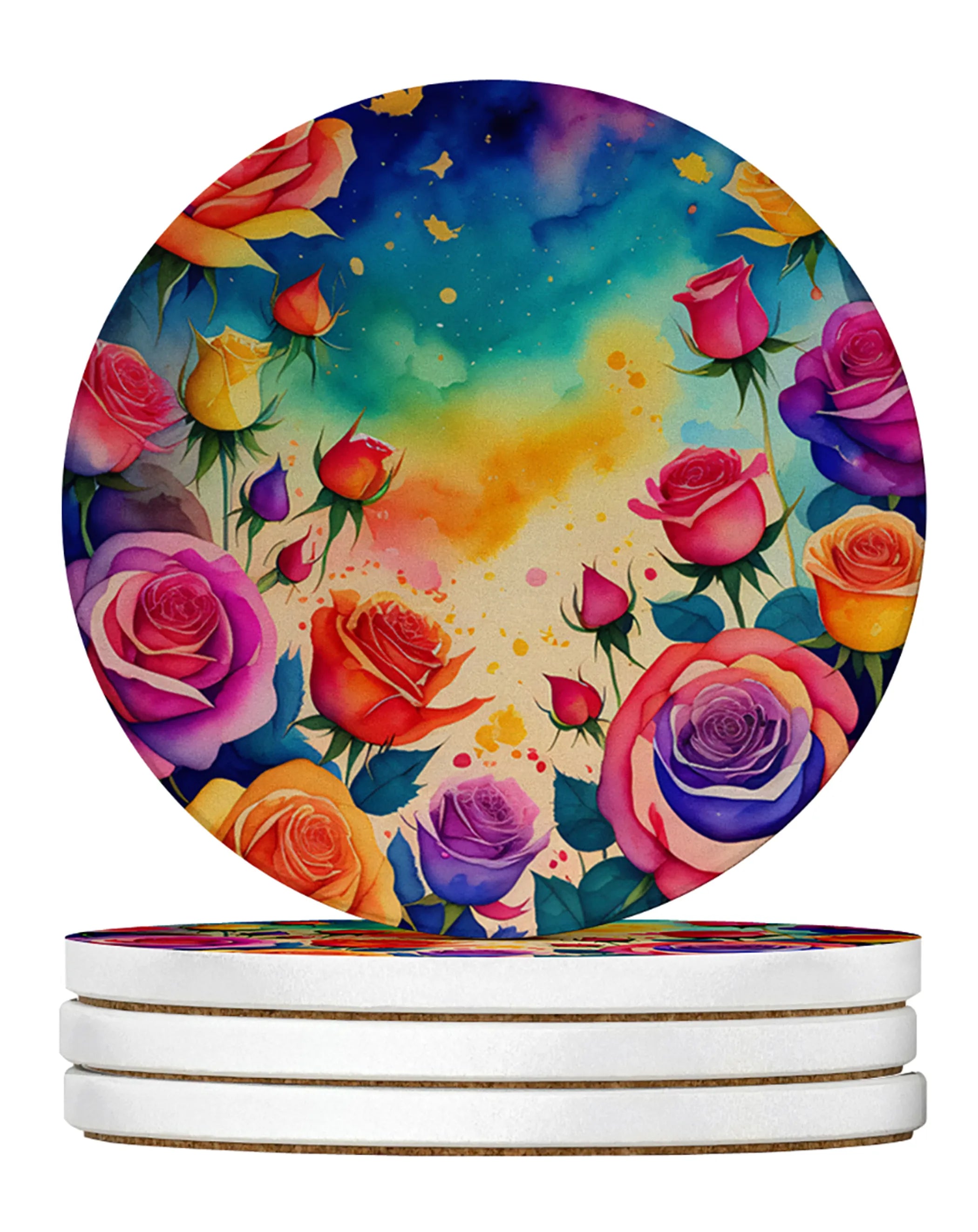 Colorful Flowers Large Sandstone Coasters Pack of 4