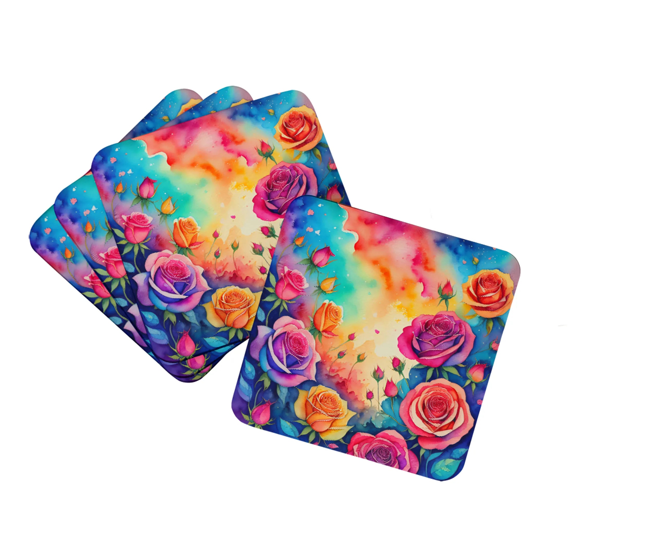 Colorful Flowers Foam Coasters - Size: 3.5 | Pack Of: 1 | Collection name: Colorful flowers