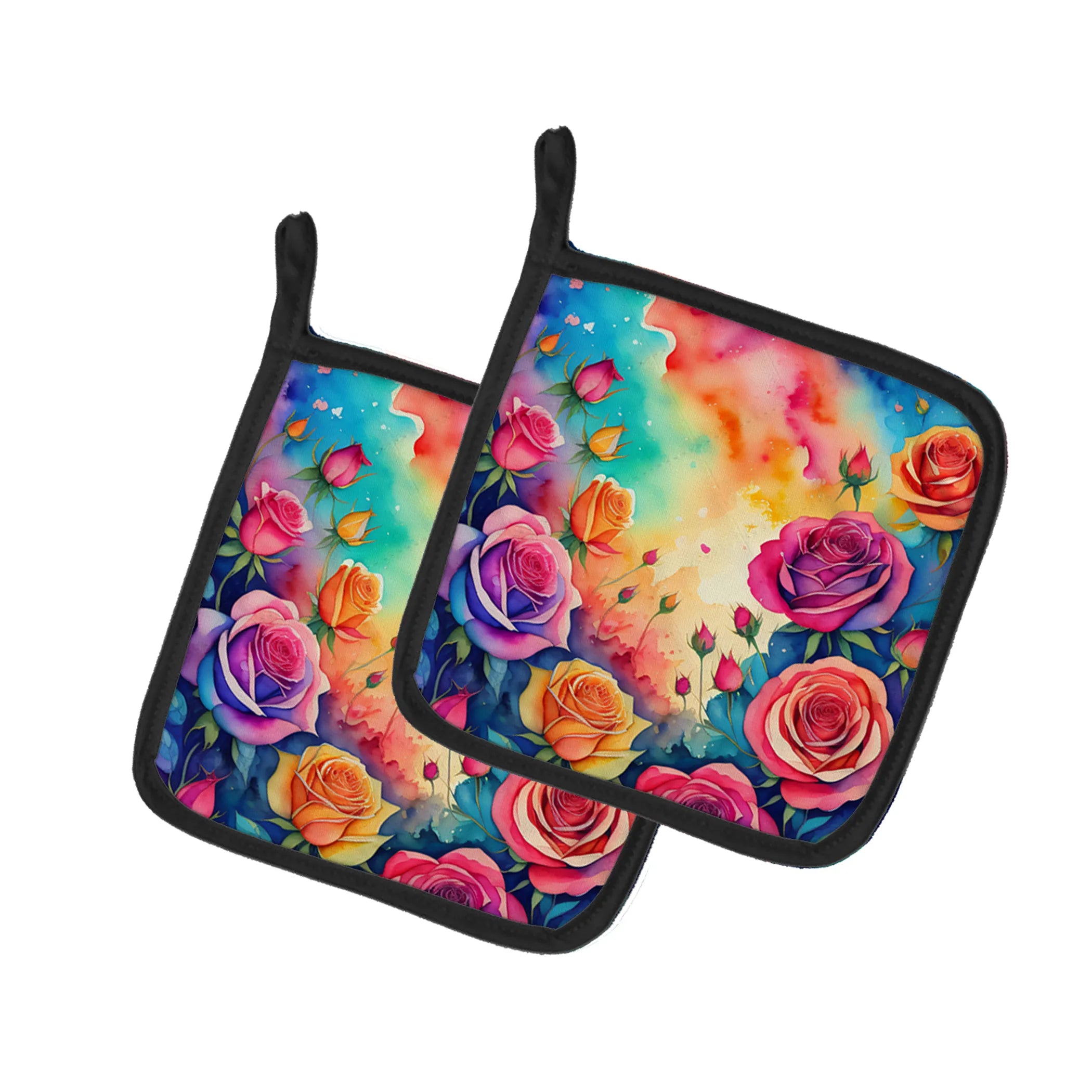 Colorful Flowers Pair of Pot Holders - Size: 7.5HX7.5W | Pack Of: 1 | Collection name: Colorful flowers