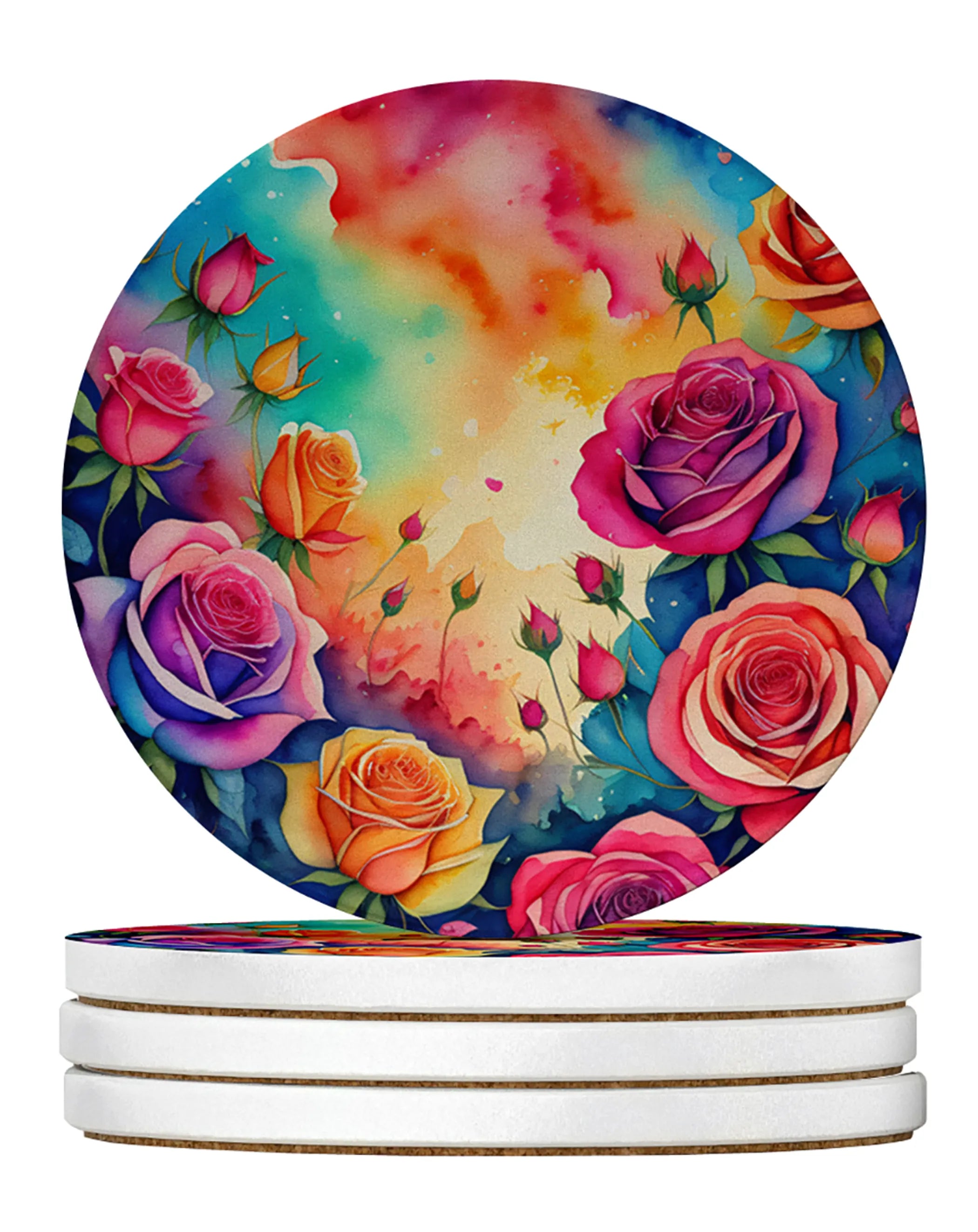 Colorful Flowers Large Sandstone Coasters Pack of 4