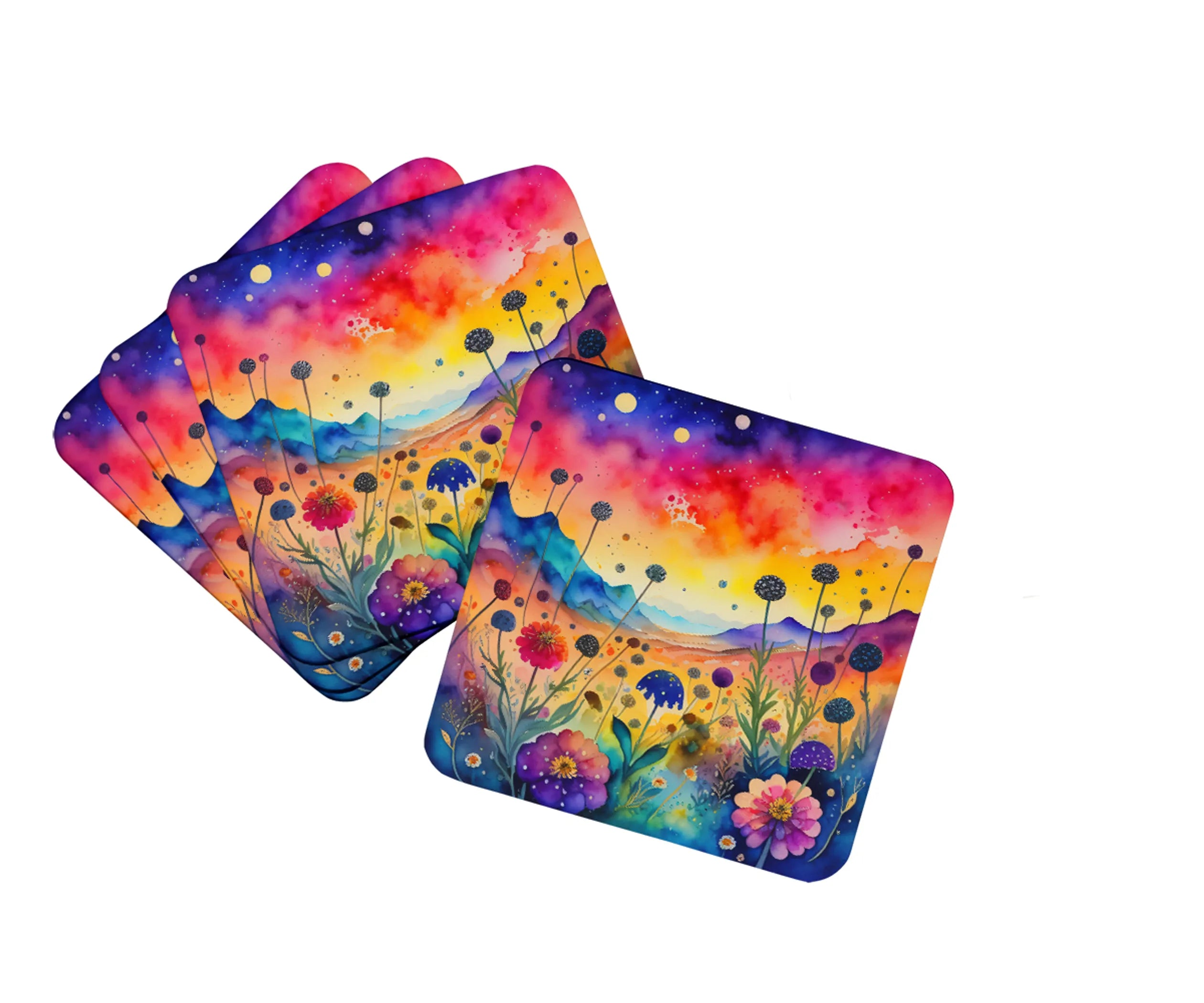 Colorful Flowers Foam Coasters - Size: 3.5 | Pack Of: 1 | Collection name: Colorful flowers