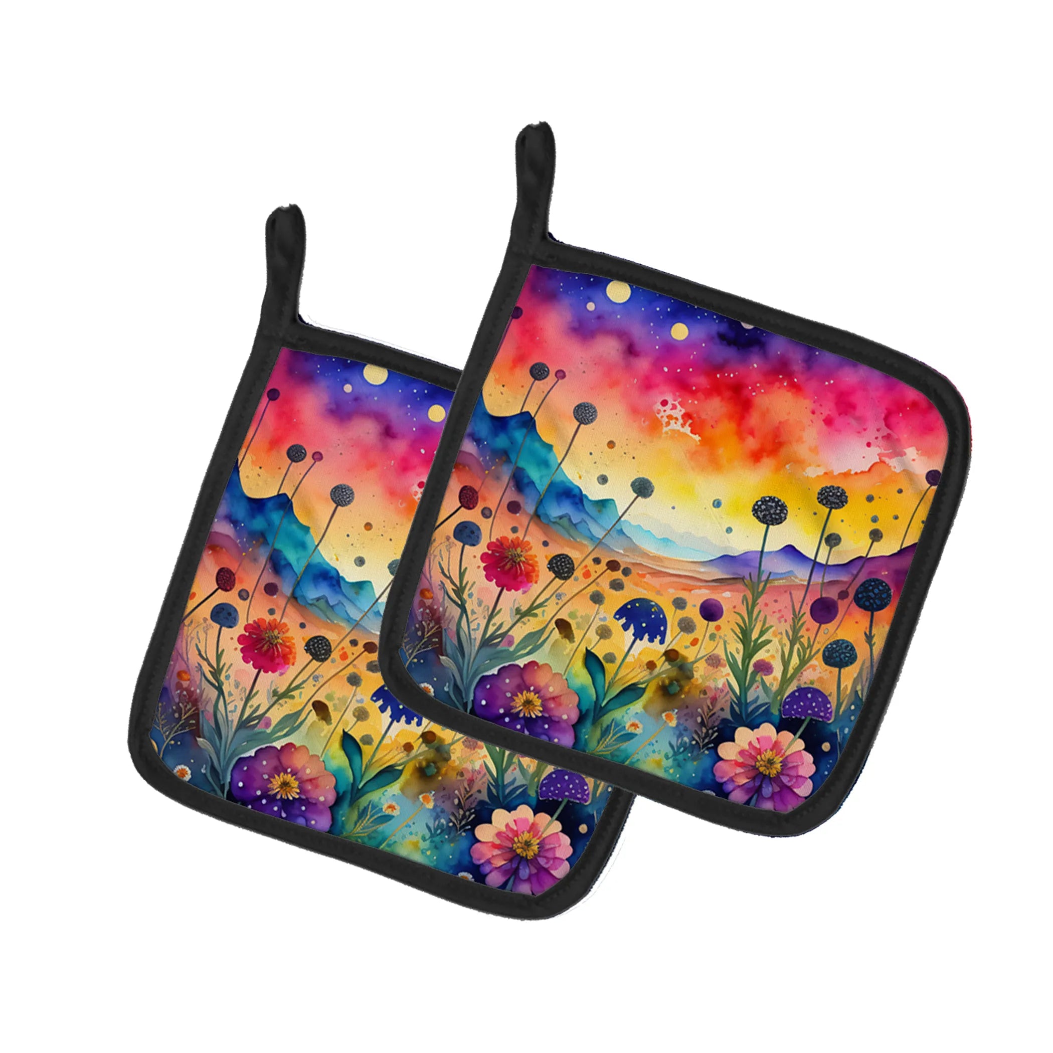 Colorful Flowers Pair of Pot Holders - Size: 7.5HX7.5W | Pack Of: 1 | Collection name: Colorful flowers