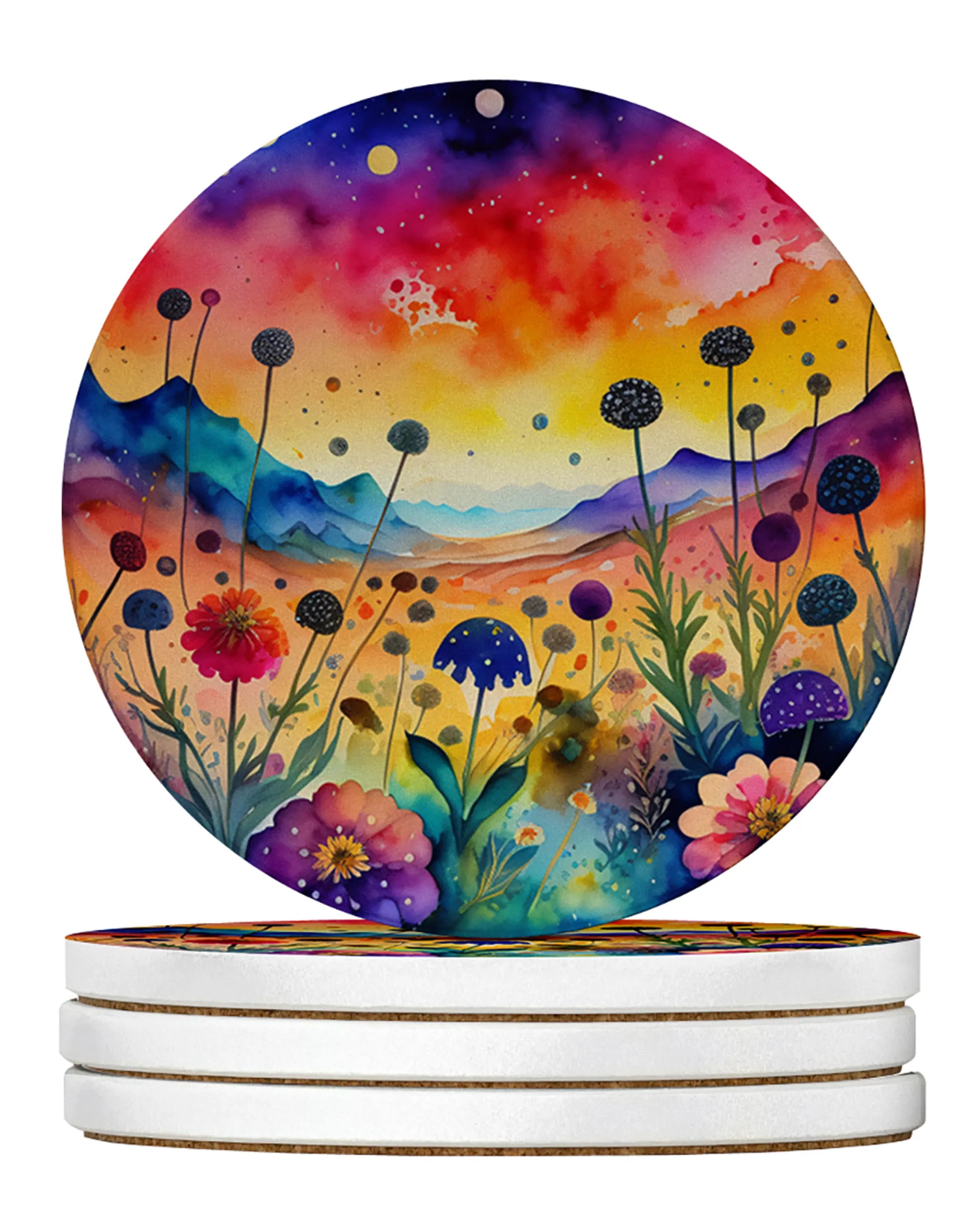 Colorful Flowers Large Sandstone Coasters Pack of 4