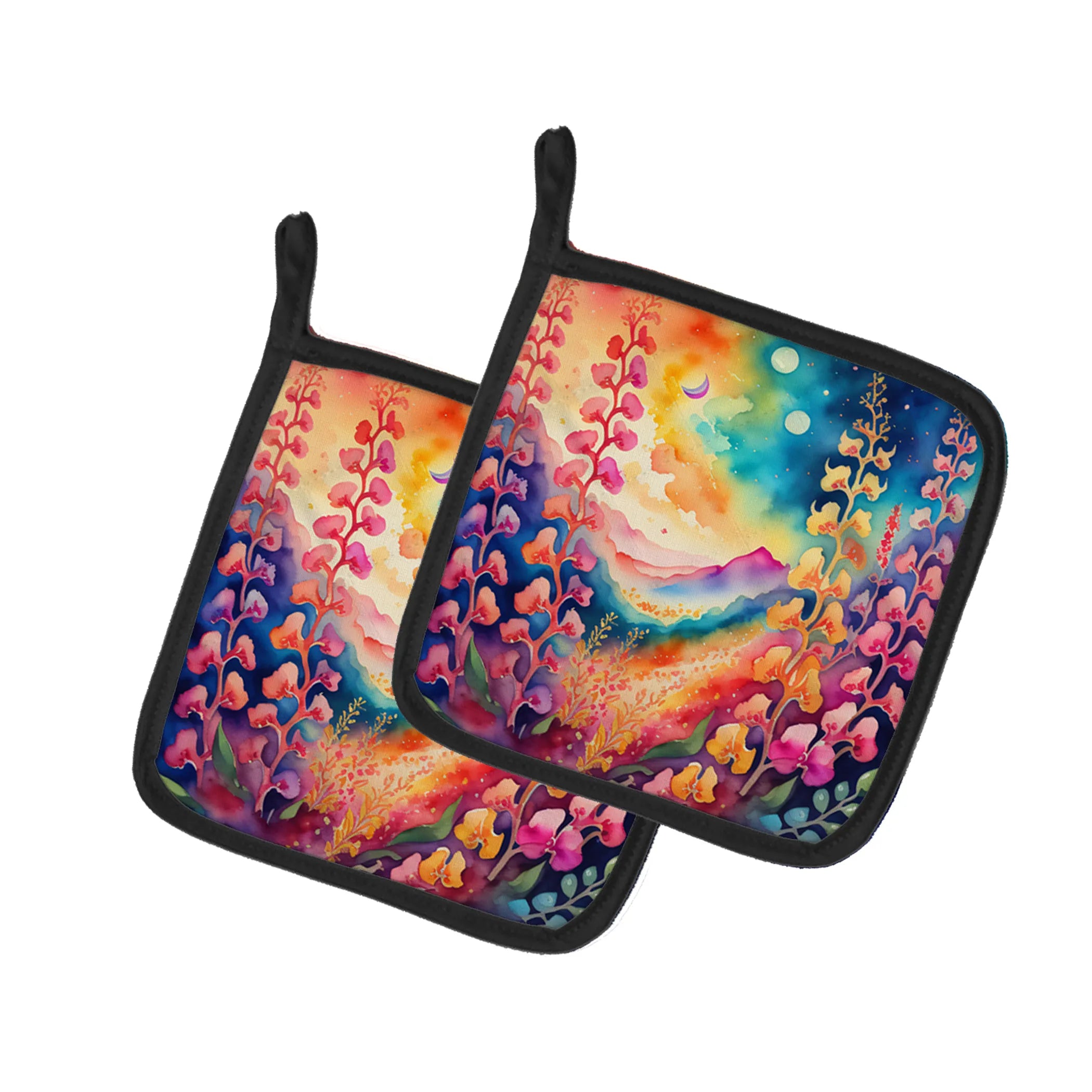 Colorful Flowers Pair of Pot Holders - Size: 7.5HX7.5W | Pack Of: 1 | Collection name: Colorful flowers