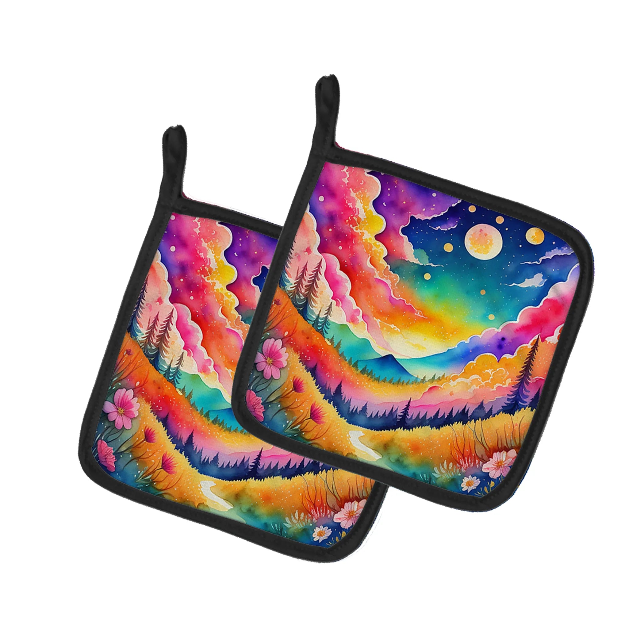 Colorful Flowers Pair of Pot Holders - Size: 7.5HX7.5W | Pack Of: 1 | Collection name: Colorful flowers