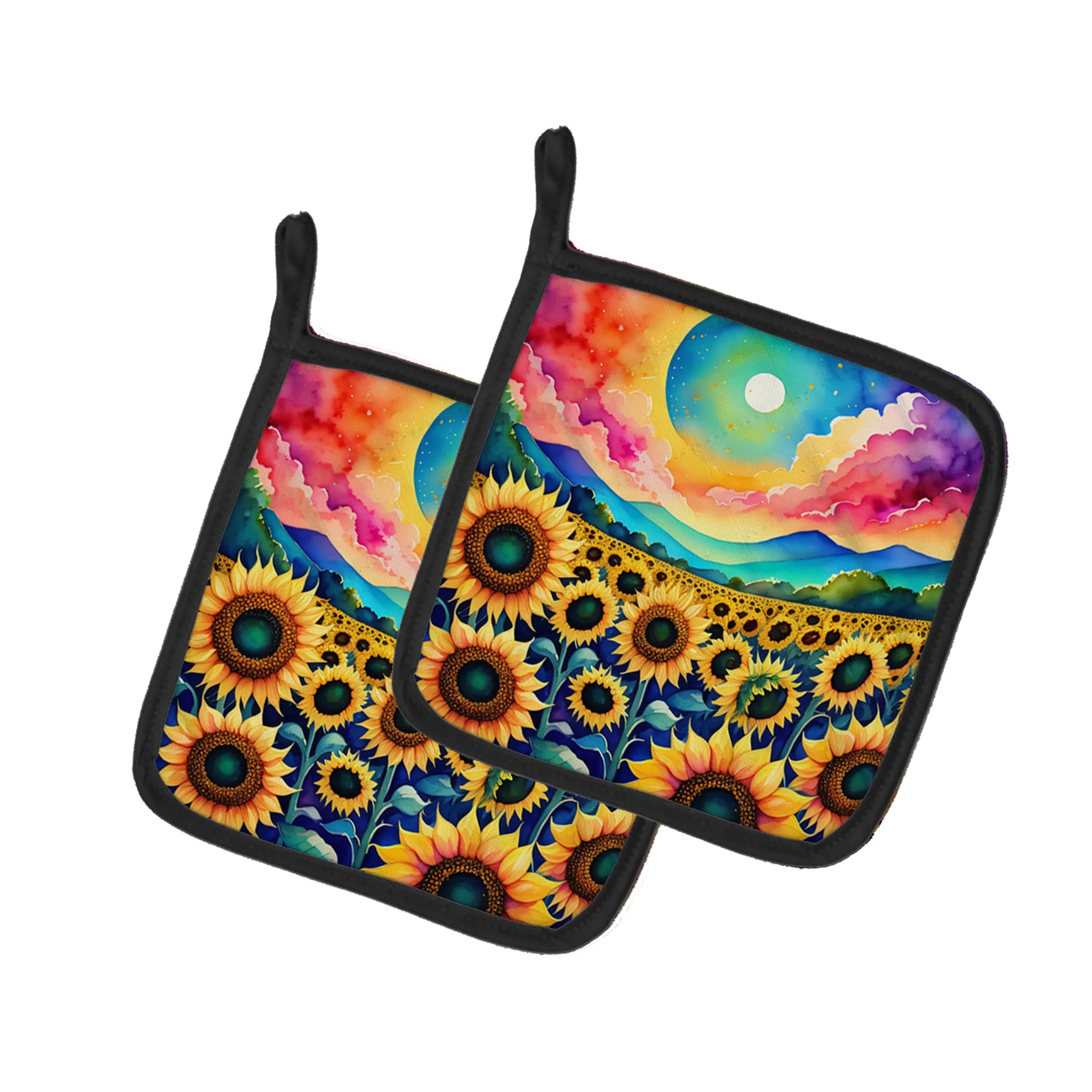 Colorful Flowers Pair of Pot Holders - Size: 7.5HX7.5W | Pack Of: 1 | Collection name: Colorful flowers