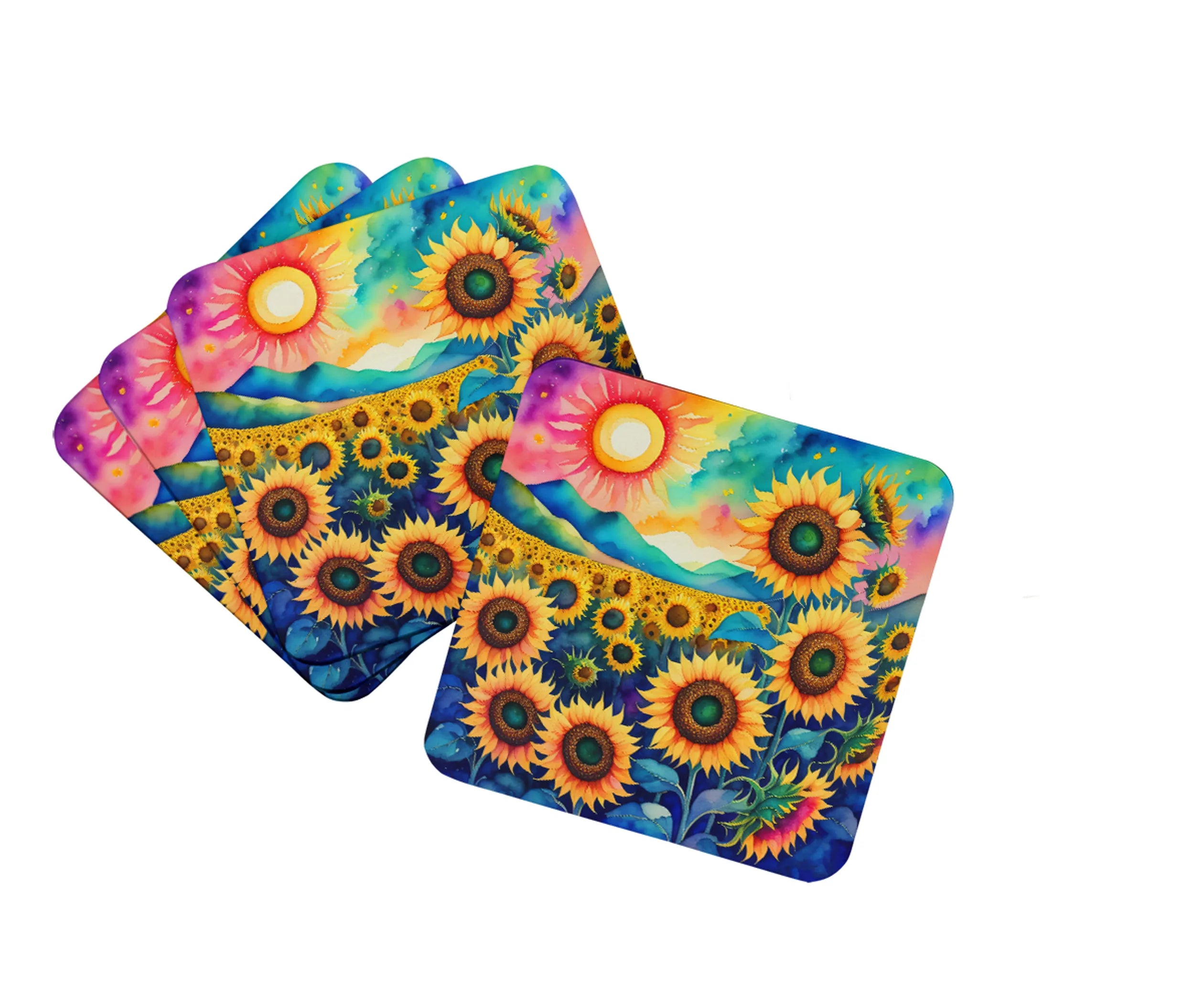 Colorful Flowers Foam Coasters - Size: 3.5 | Pack Of: 1 | Collection name: Colorful flowers