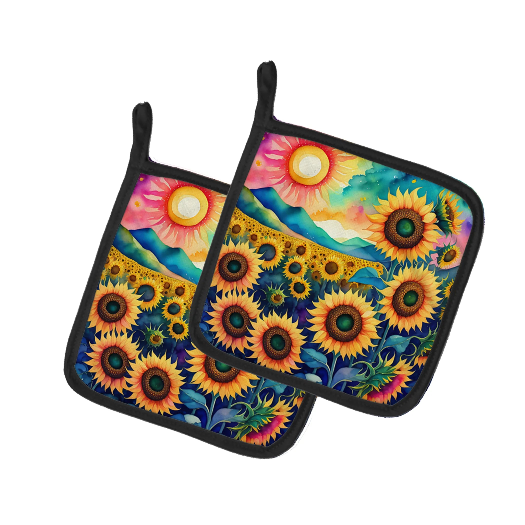 Colorful Flowers Pair of Pot Holders - Size: 7.5HX7.5W | Pack Of: 1 | Collection name: Colorful flowers