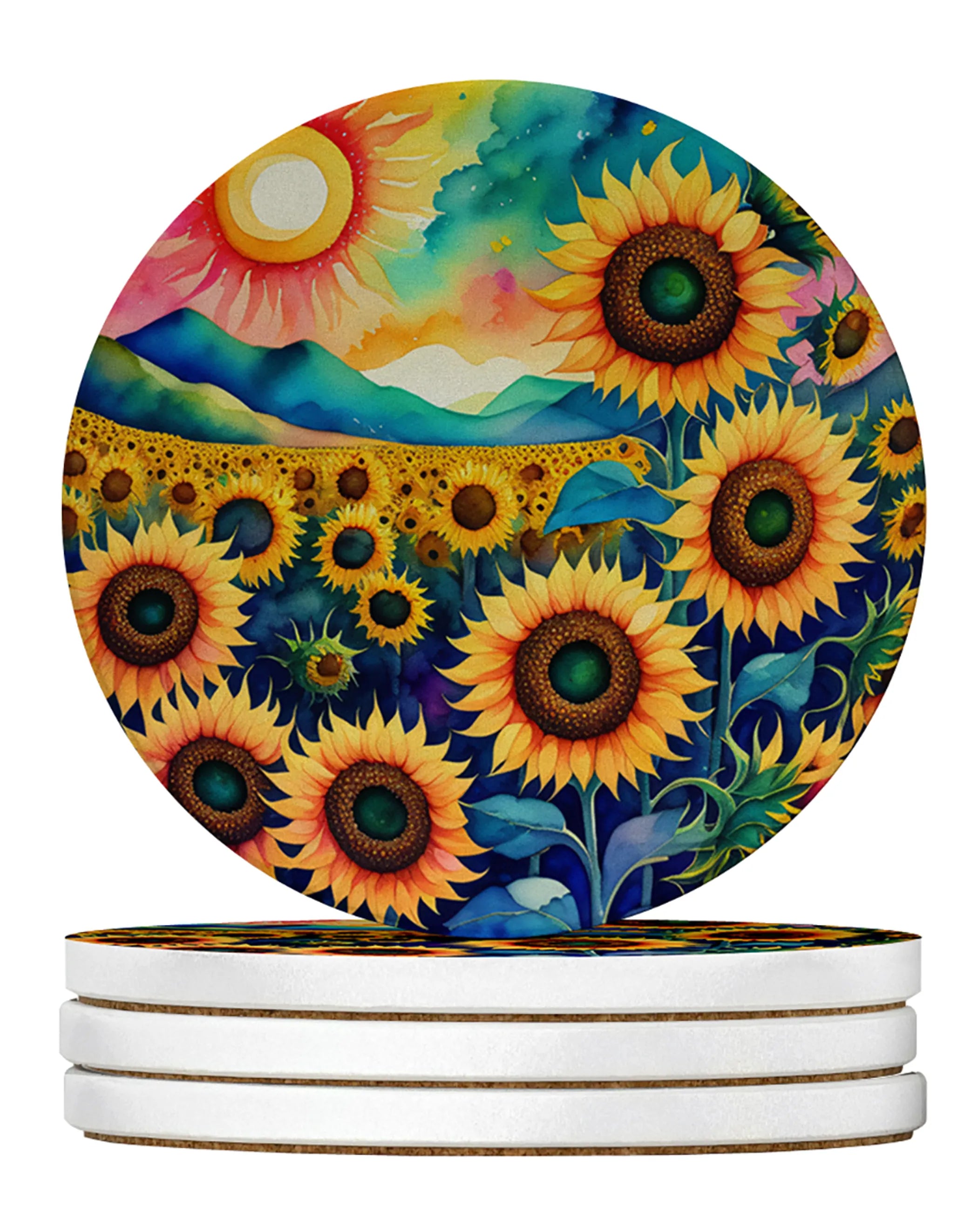Colorful Flowers Large Sandstone Coasters Pack of 4