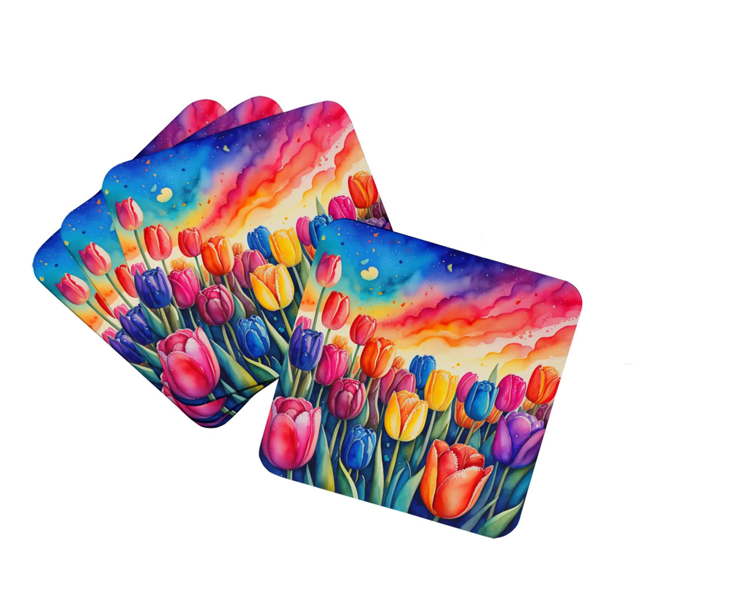 Colorful Flowers Foam Coasters - Size: 3.5 | Pack Of: 1 | Collection name: Colorful flowers