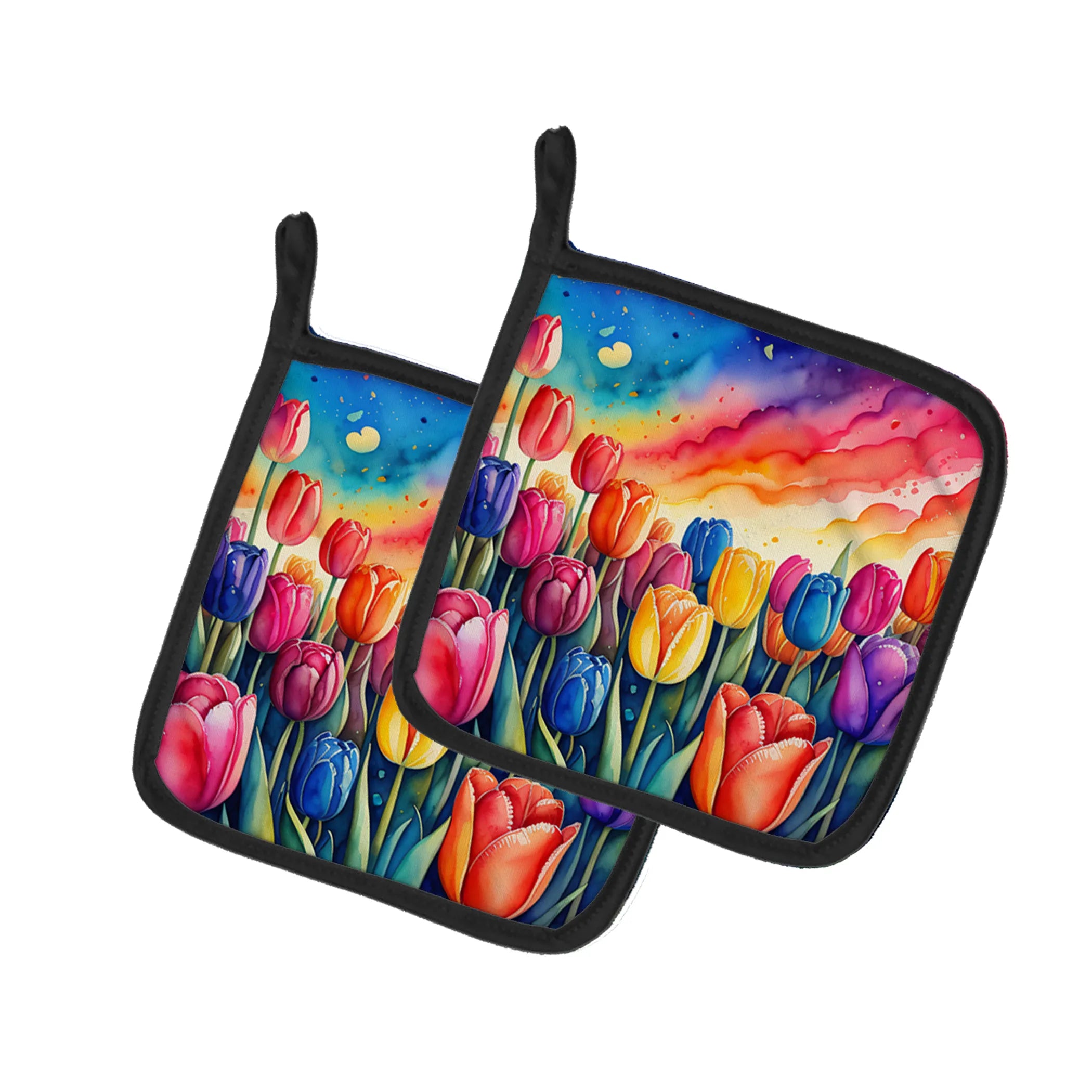 Colorful Flowers Pair of Pot Holders - Size: 7.5HX7.5W | Pack Of: 1 | Collection name: Colorful flowers