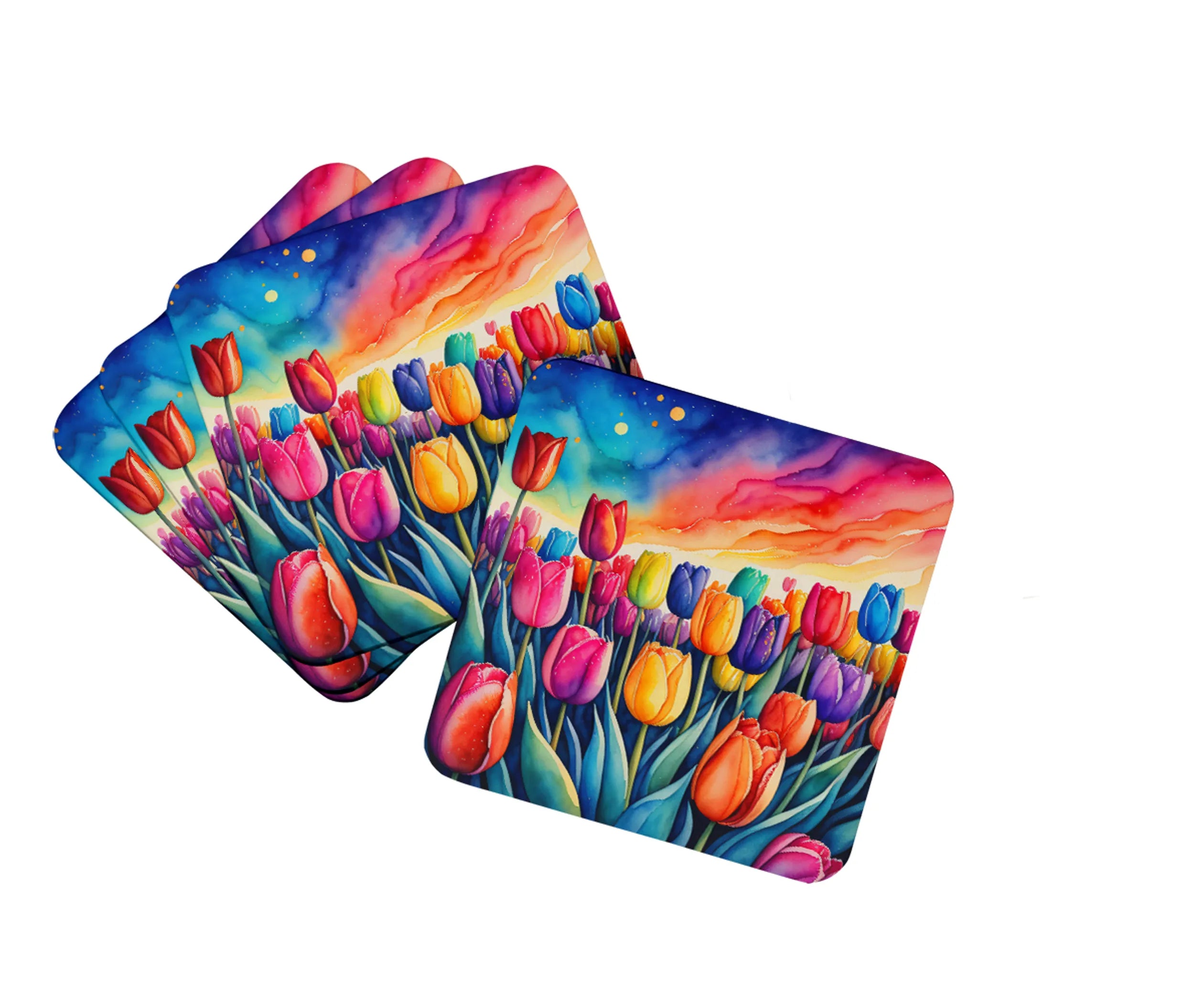 Colorful Flowers Foam Coasters - Size: 3.5 | Pack Of: 1 | Collection name: Colorful flowers