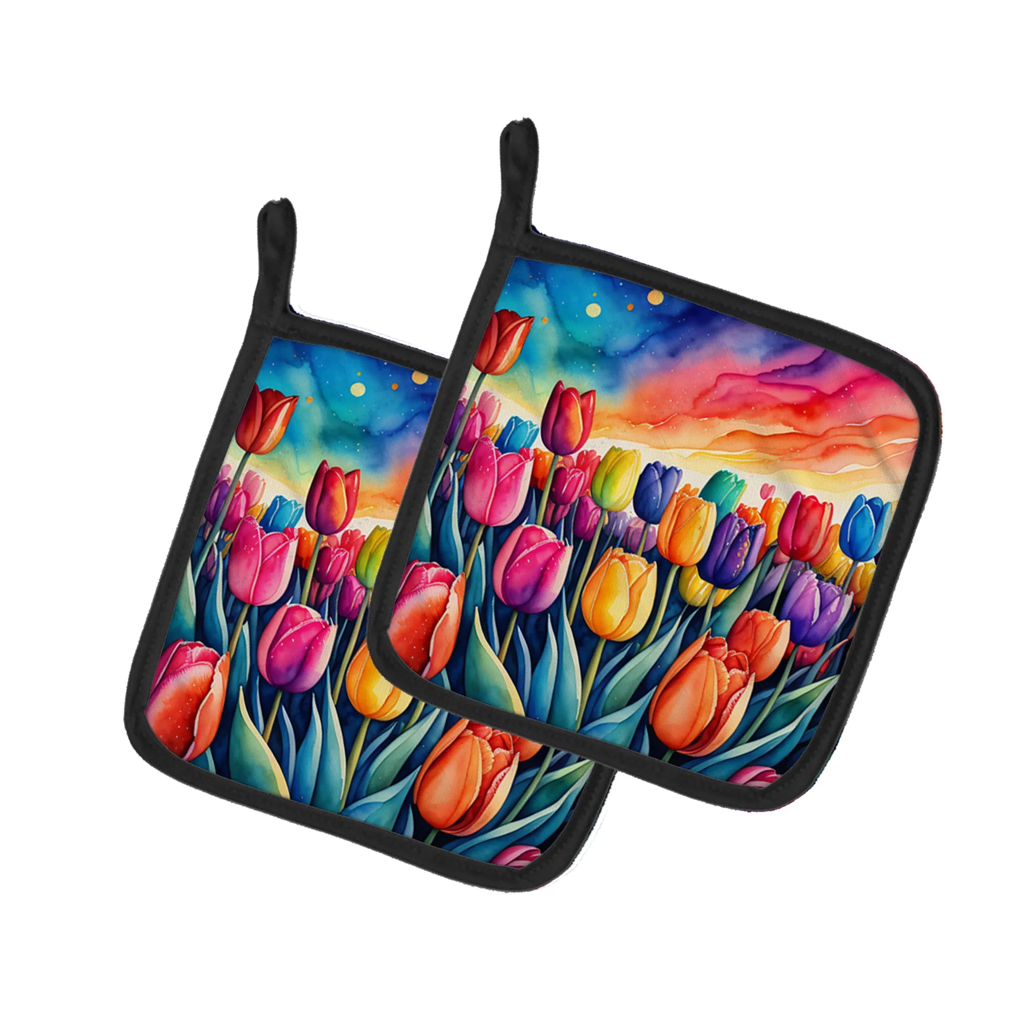 Colorful Flowers Pair of Pot Holders - Size: 7.5HX7.5W | Pack Of: 1 | Collection name: Colorful flowers