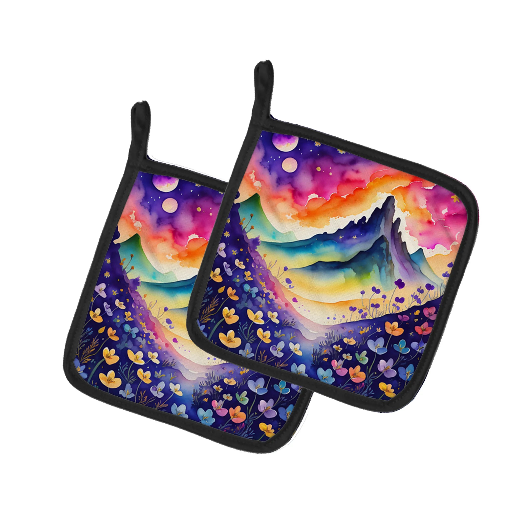 Colorful Flowers Pair of Pot Holders - Size: 7.5HX7.5W | Pack Of: 1 | Collection name: Colorful flowers