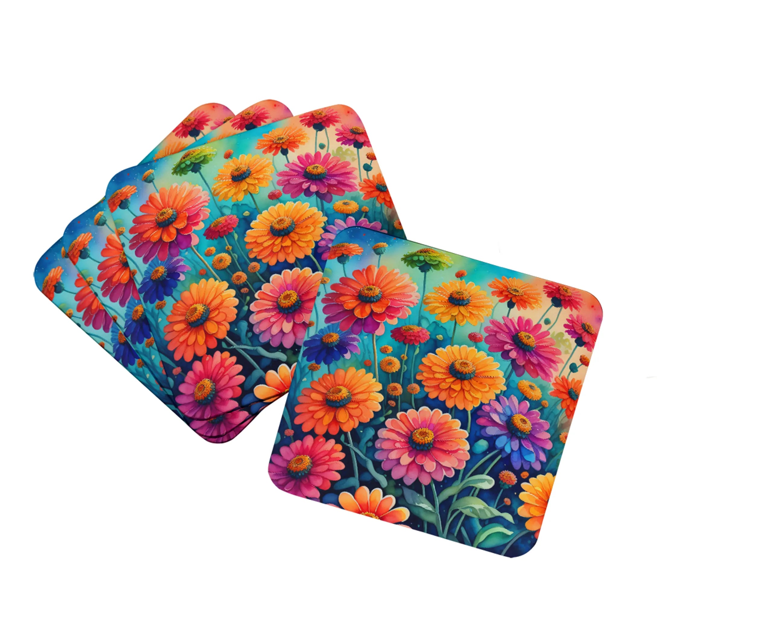 Colorful Flowers Foam Coasters - Size: 3.5 | Pack Of: 1 | Collection name: Colorful flowers