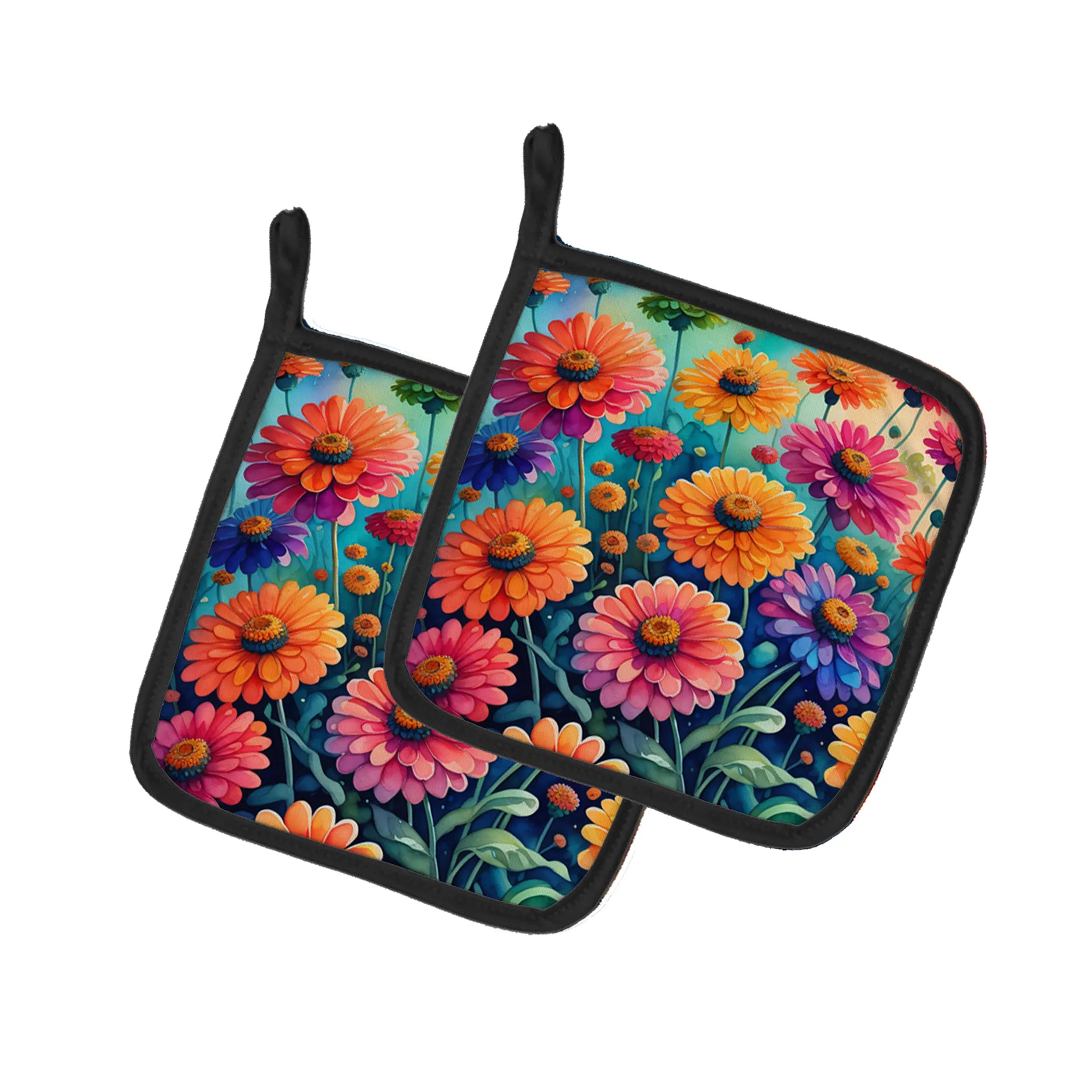 Colorful Flowers Pair of Pot Holders - Size: 7.5HX7.5W | Pack Of: 1 | Collection name: Colorful flowers