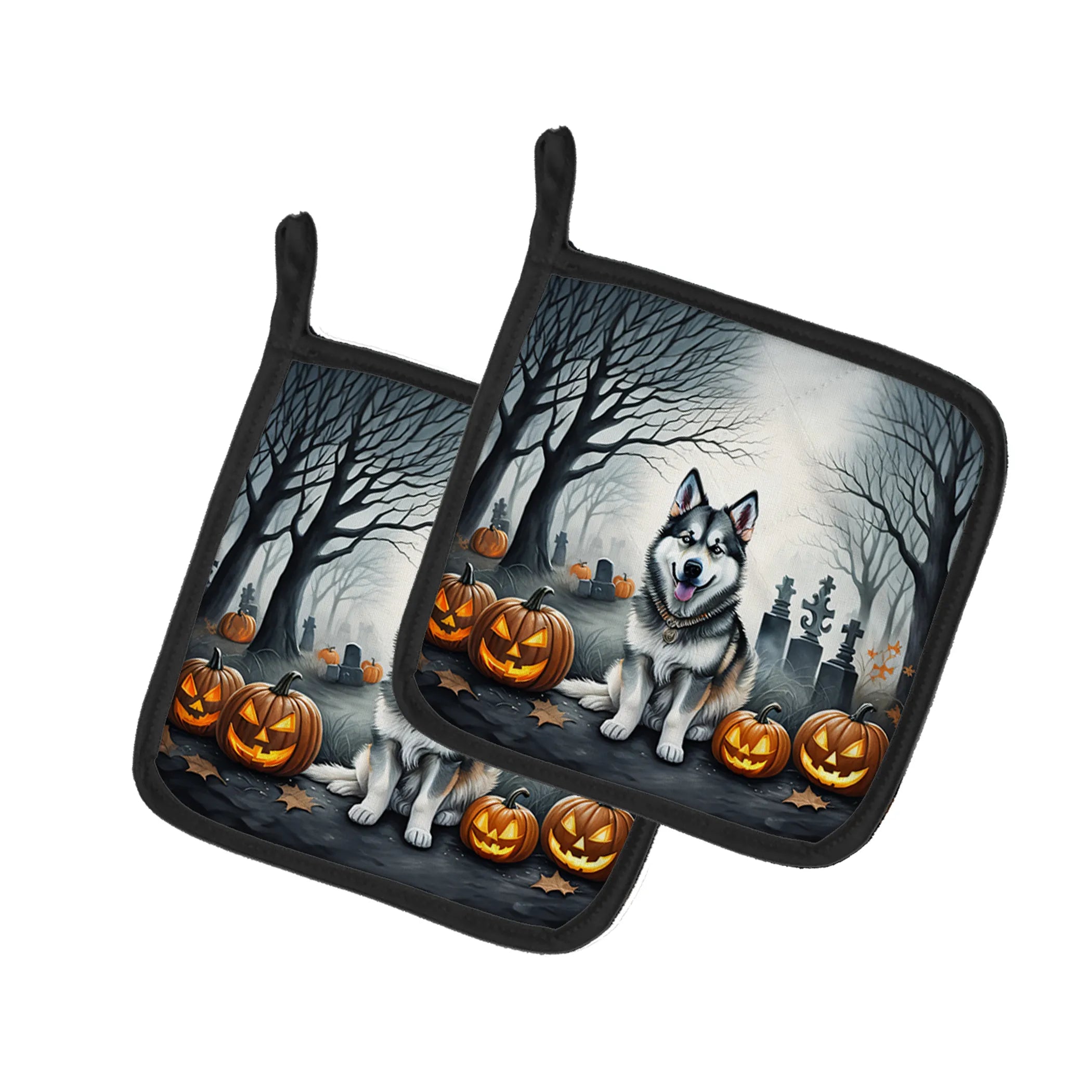 Spooky Halloween Pair of Pot Holders - Size: 7.5HX7.5W | Pack Of: 1 | Collection name: Spooky halloween
