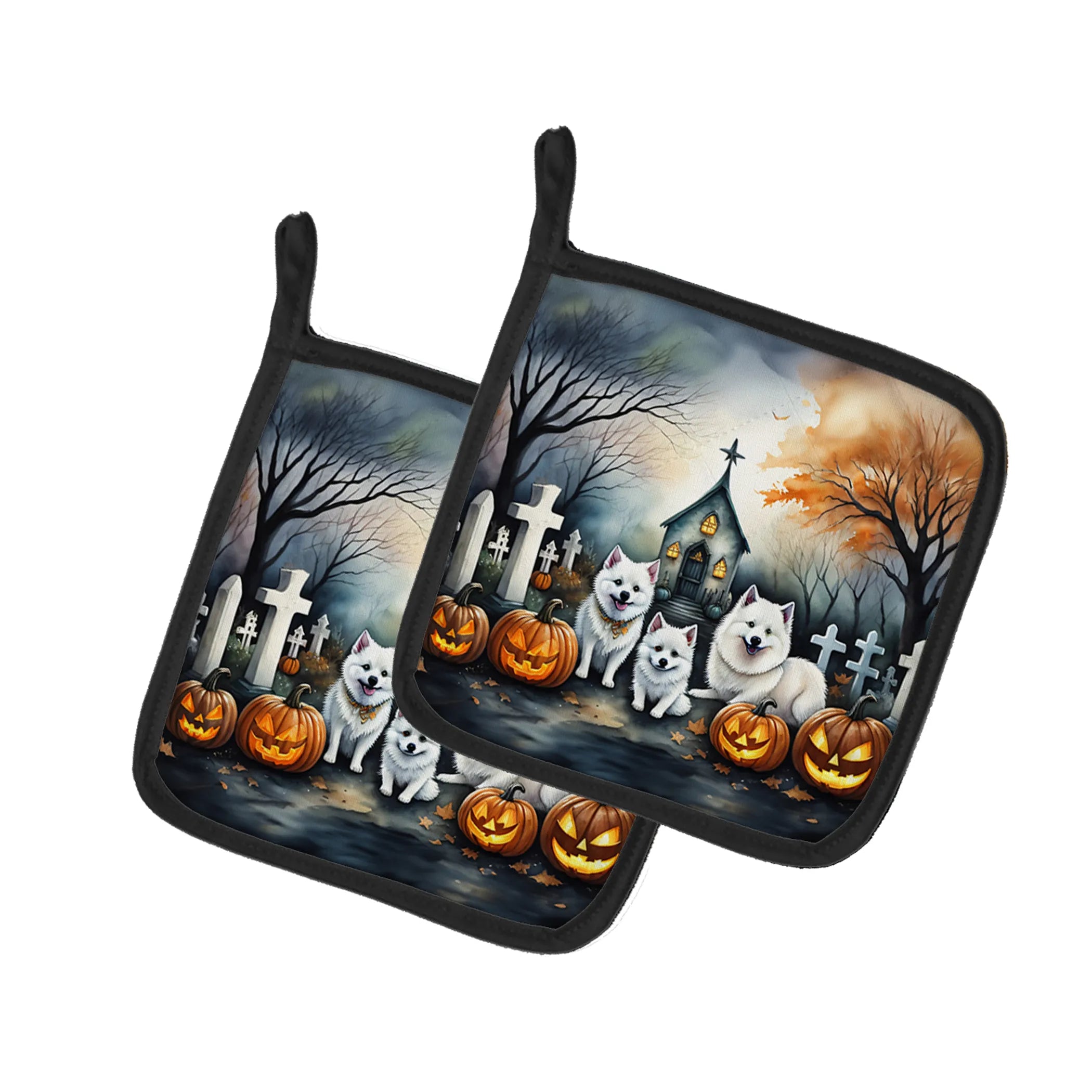 Spooky Halloween Pair of Pot Holders - Size: 7.5HX7.5W | Pack Of: 1 | Collection name: Spooky halloween