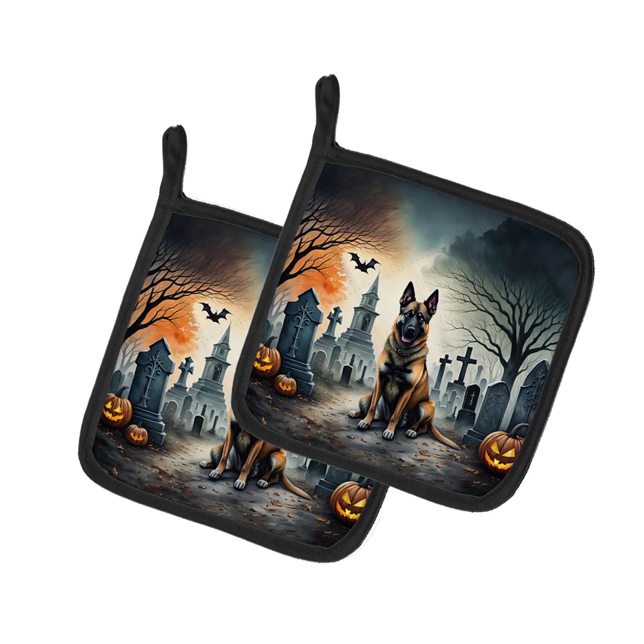 Spooky Halloween Pair of Pot Holders - Size: 7.5HX7.5W | Pack Of: 1 | Collection name: Spooky halloween