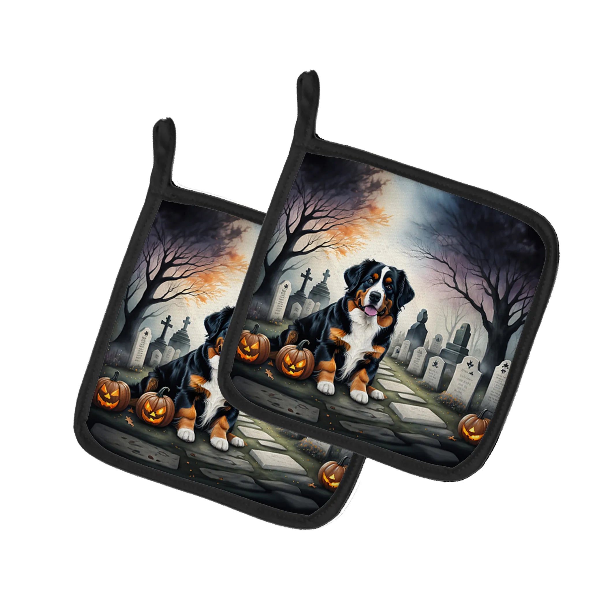 Spooky Halloween Pair of Pot Holders - Size: 7.5HX7.5W | Pack Of: 1 | Collection name: Spooky halloween