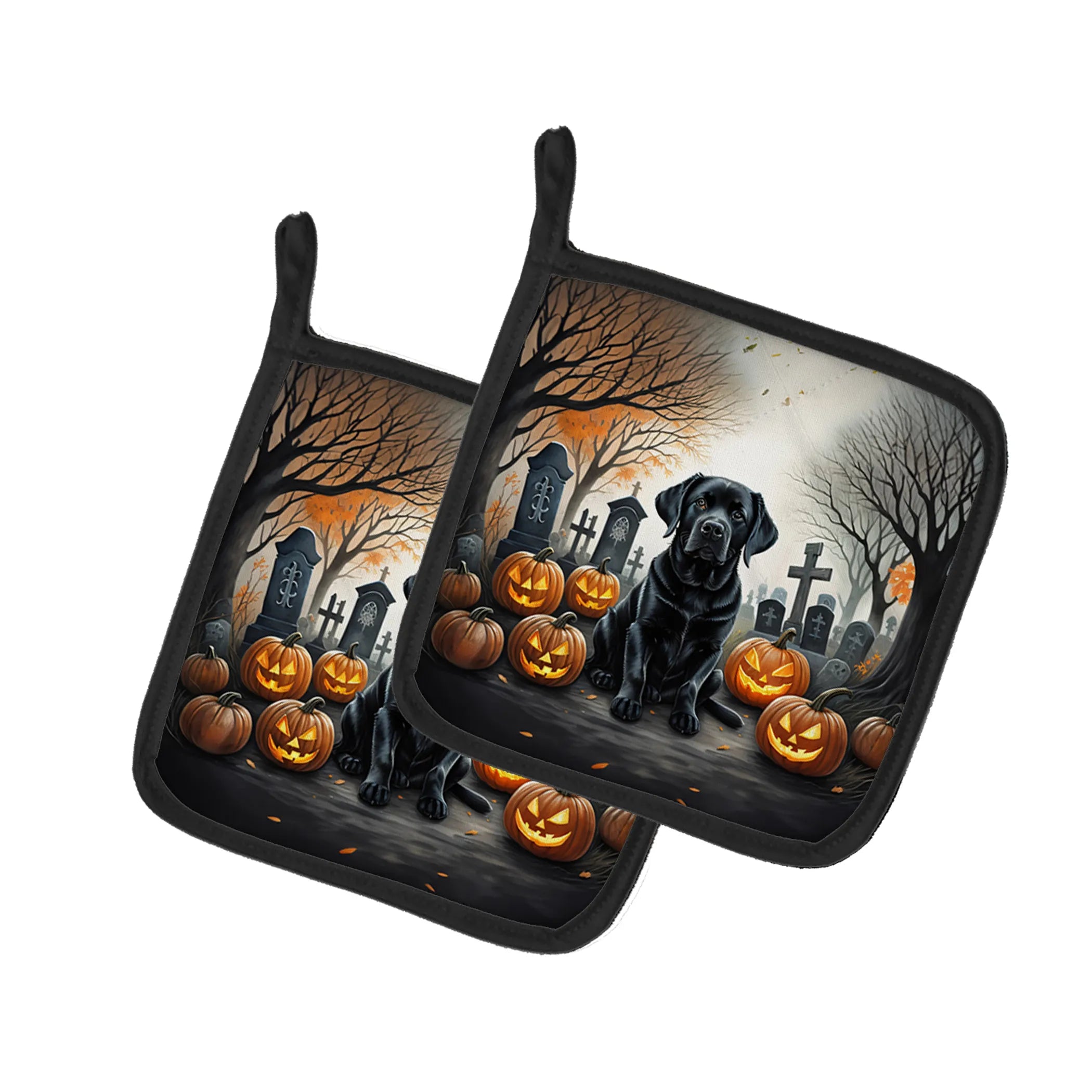 Spooky Halloween Pair of Pot Holders - Size: 7.5HX7.5W | Pack Of: 1 | Collection name: Spooky halloween