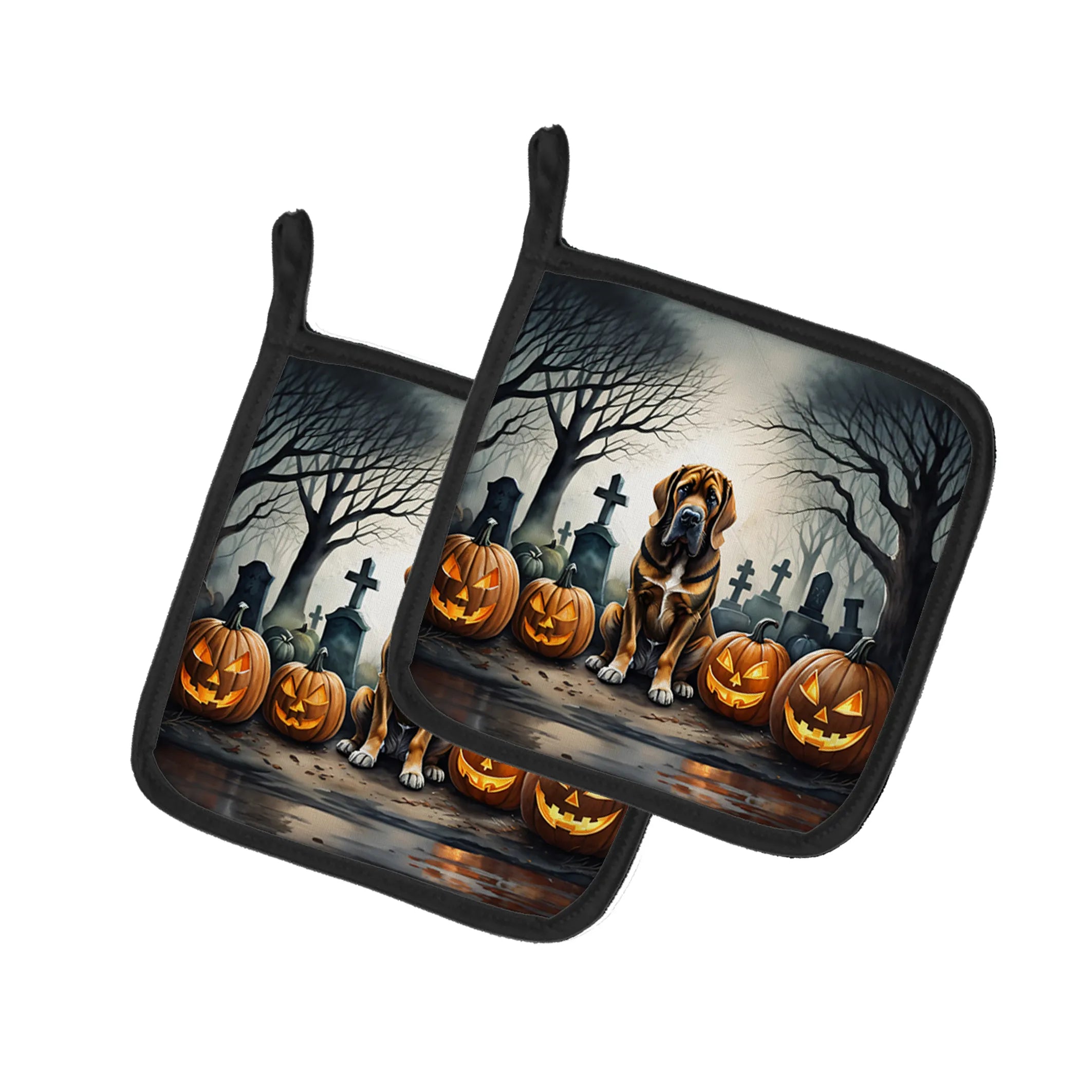 Spooky Halloween Pair of Pot Holders - Size: 7.5HX7.5W | Pack Of: 1 | Collection name: Spooky halloween