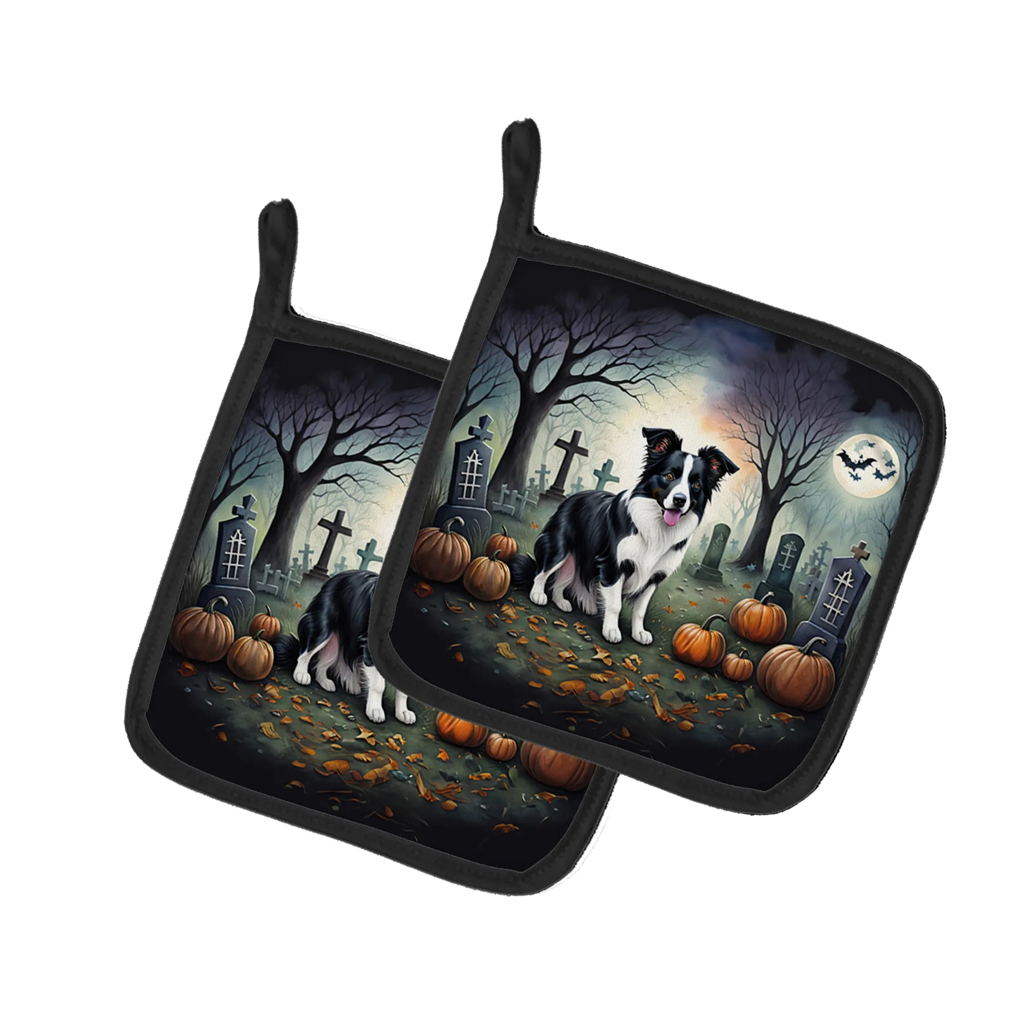 Spooky Halloween Pair of Pot Holders - Size: 7.5HX7.5W | Pack Of: 1 | Collection name: Spooky halloween