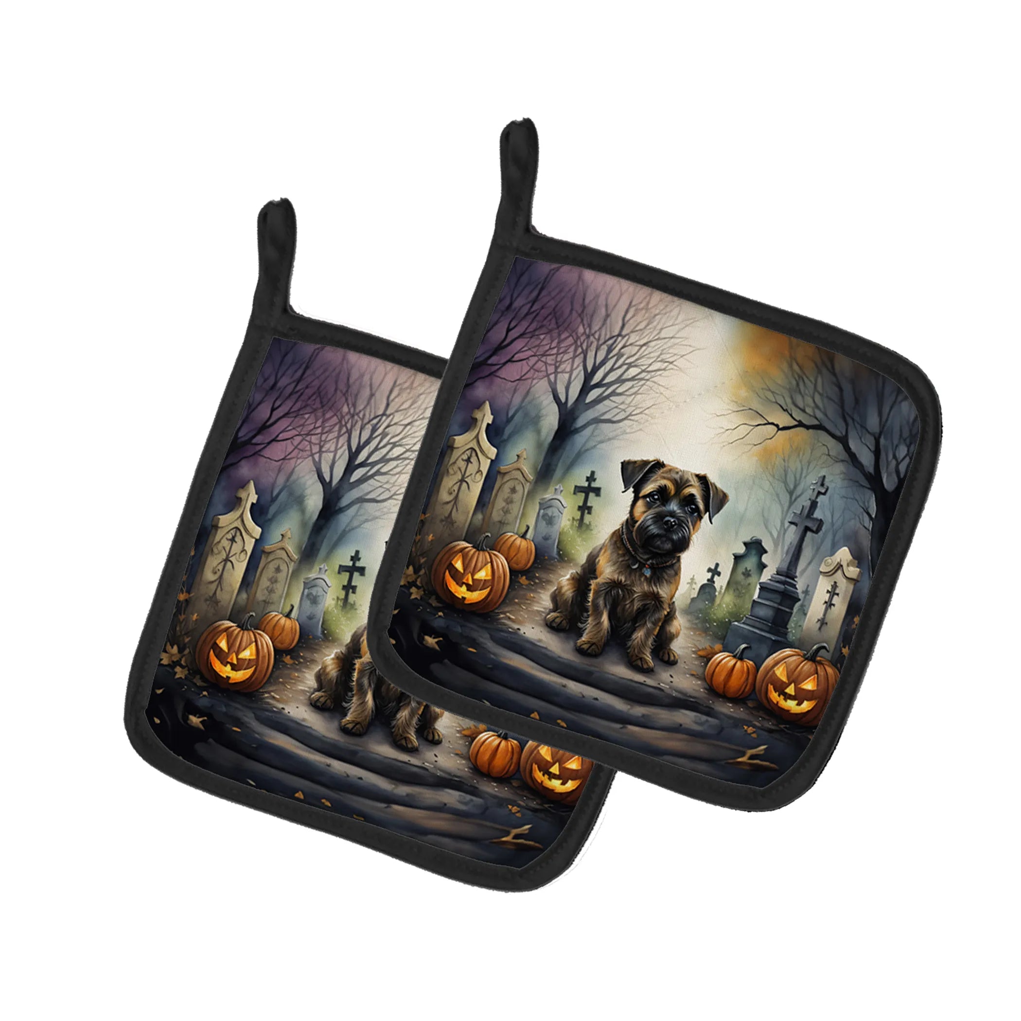 Spooky Halloween Pair of Pot Holders - Size: 7.5HX7.5W | Pack Of: 1 | Collection name: Spooky halloween