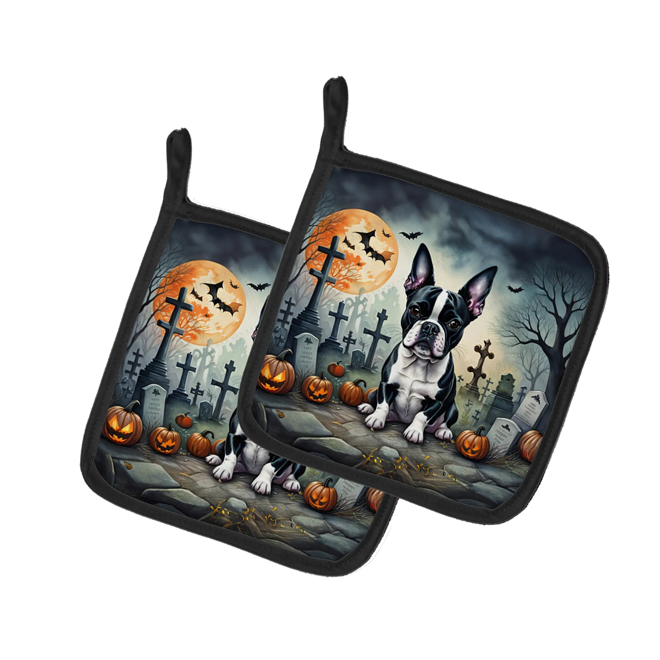 Spooky Halloween Pair of Pot Holders - Size: 7.5HX7.5W | Pack Of: 1 | Collection name: Spooky halloween