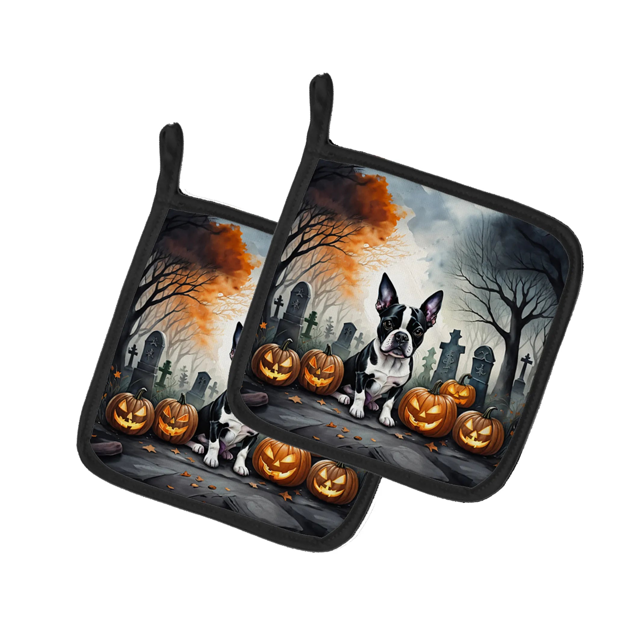 Spooky Halloween Pair of Pot Holders - Size: 7.5HX7.5W | Pack Of: 1 | Collection name: Spooky halloween
