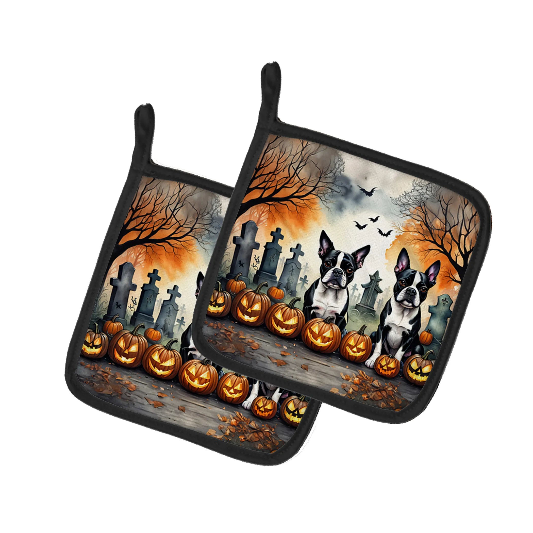 Spooky Halloween Pair of Pot Holders - Size: 7.5HX7.5W | Pack Of: 1 | Collection name: Spooky halloween