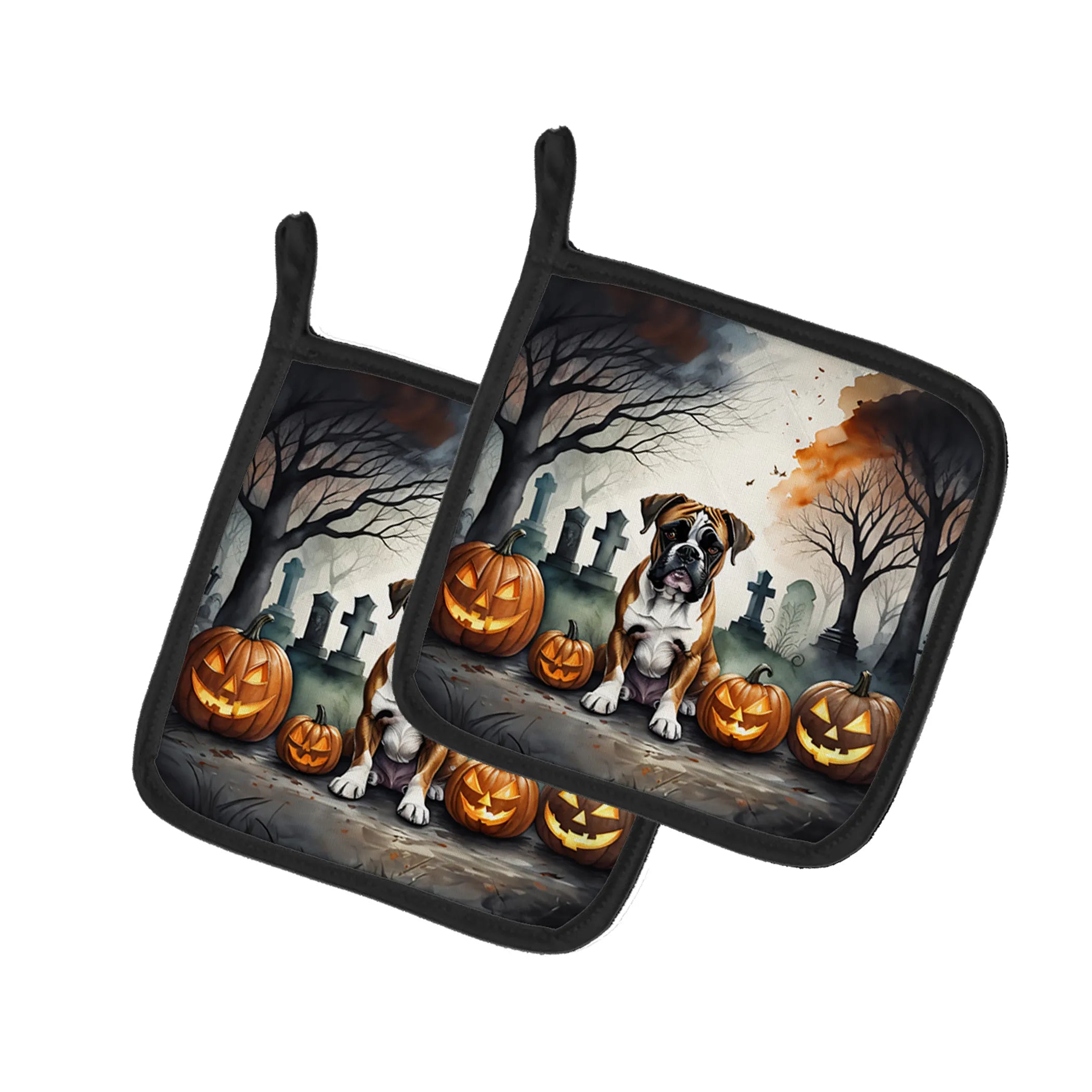 Spooky Halloween Pair of Pot Holders - Size: 7.5HX7.5W | Pack Of: 1 | Collection name: Spooky halloween
