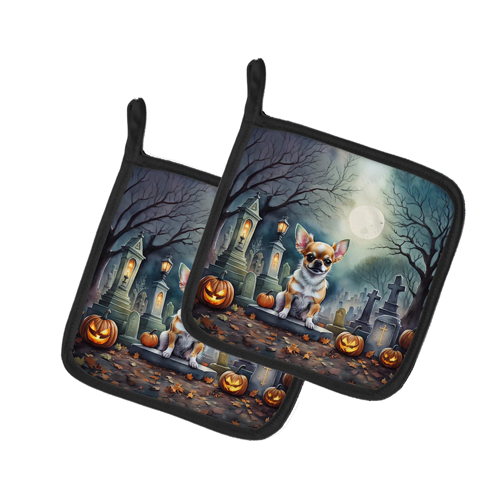 Spooky Halloween Pair of Pot Holders - Size: 7.5HX7.5W | Pack Of: 1 | Collection name: Spooky halloween